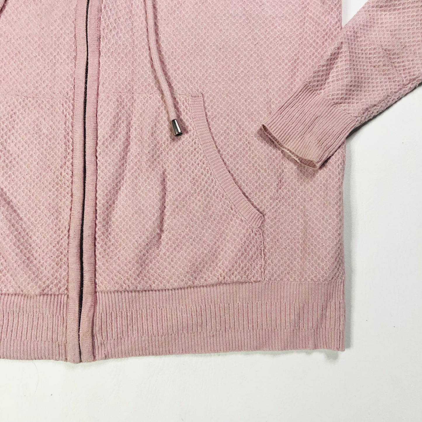 M&S Pink Textured Knit Zip Up Hoodie jacket Cardigan Size XS (UK 8)