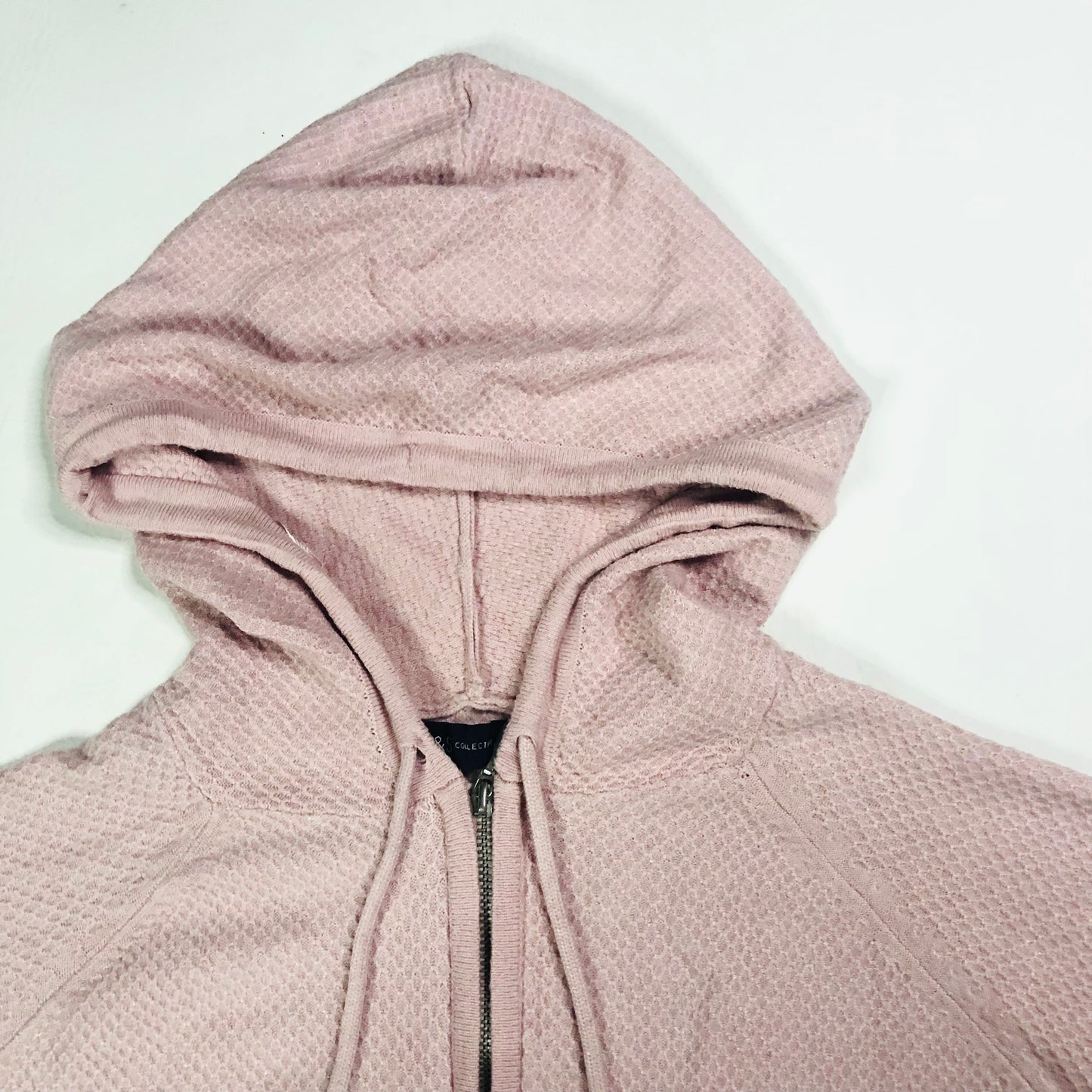 M&S Pink Textured Knit Zip Up Hoodie jacket Cardigan Size XS (UK 8)