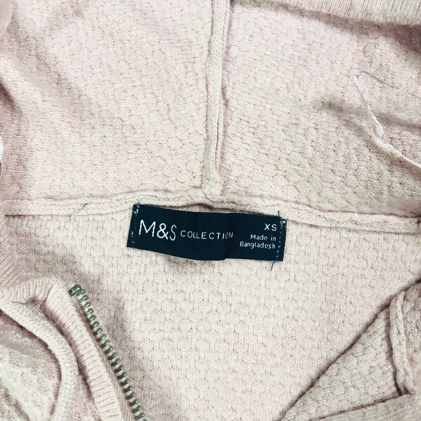 M&S Pink Textured Knit Zip Up Hoodie jacket Cardigan Size XS (UK 8)