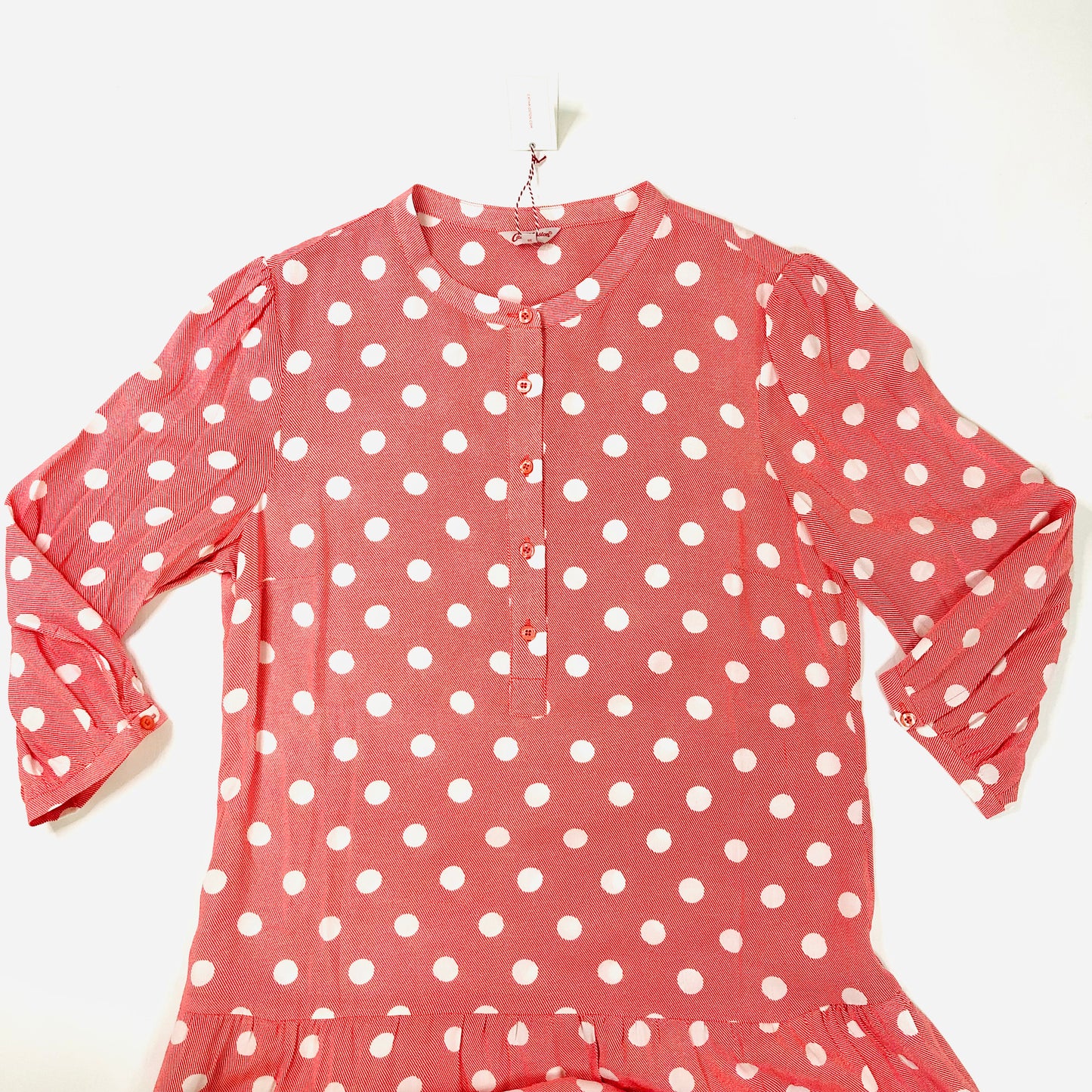 Cath Kidston London Red/pink Dropped Hem Button Spot A-Line Dress Size UK 10 NEW