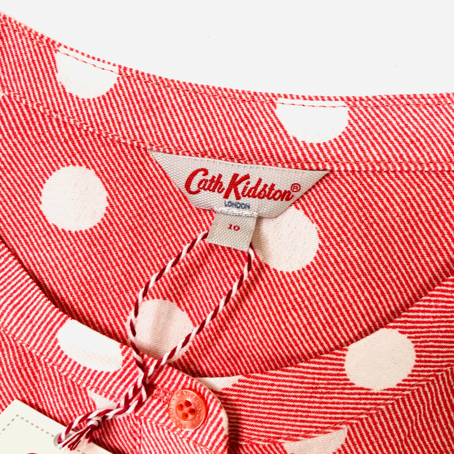 Cath Kidston London Red/pink Dropped Hem Button Spot A-Line Dress Size UK 10 NEW