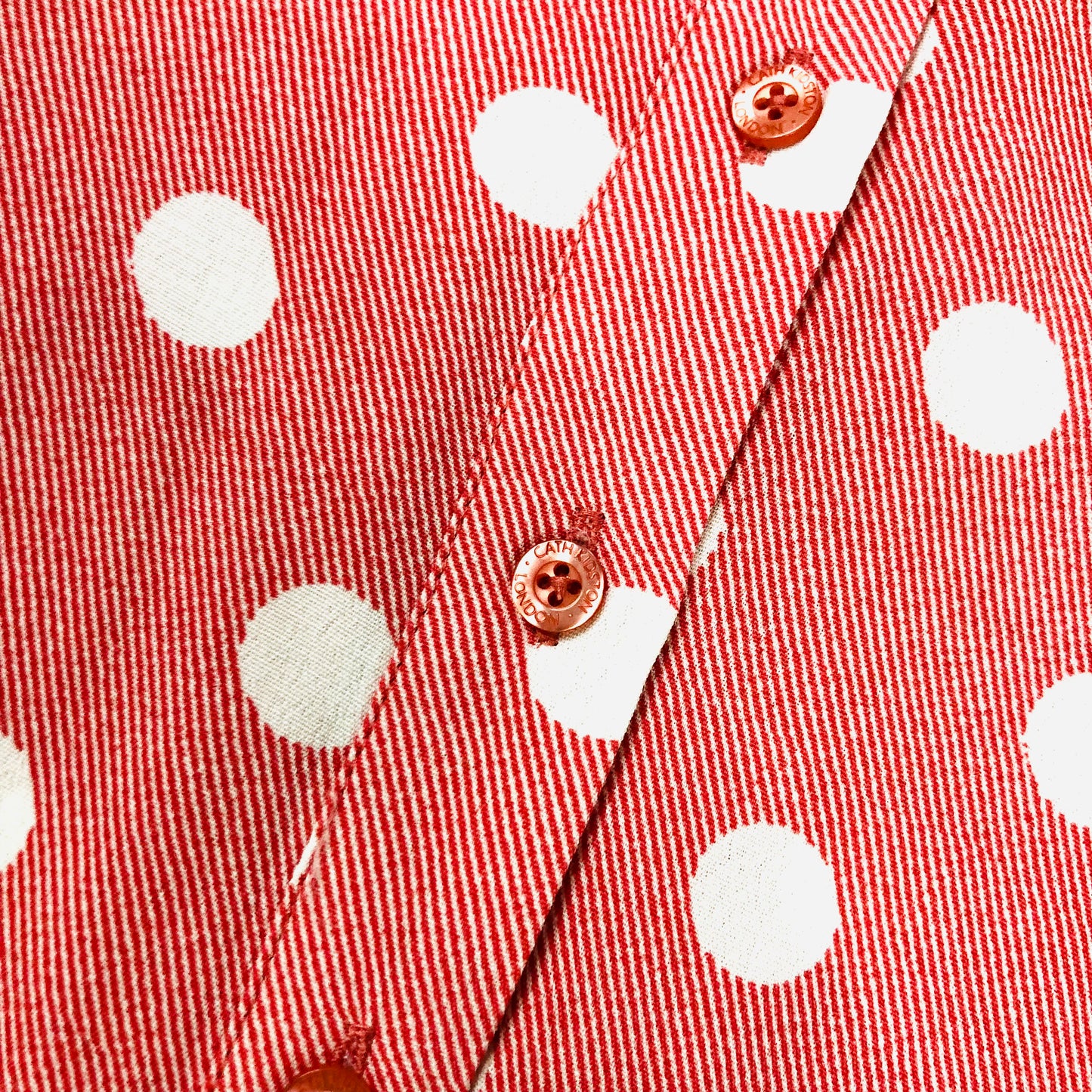Cath Kidston London Red/pink Dropped Hem Button Spot A-Line Dress Size UK 10 NEW