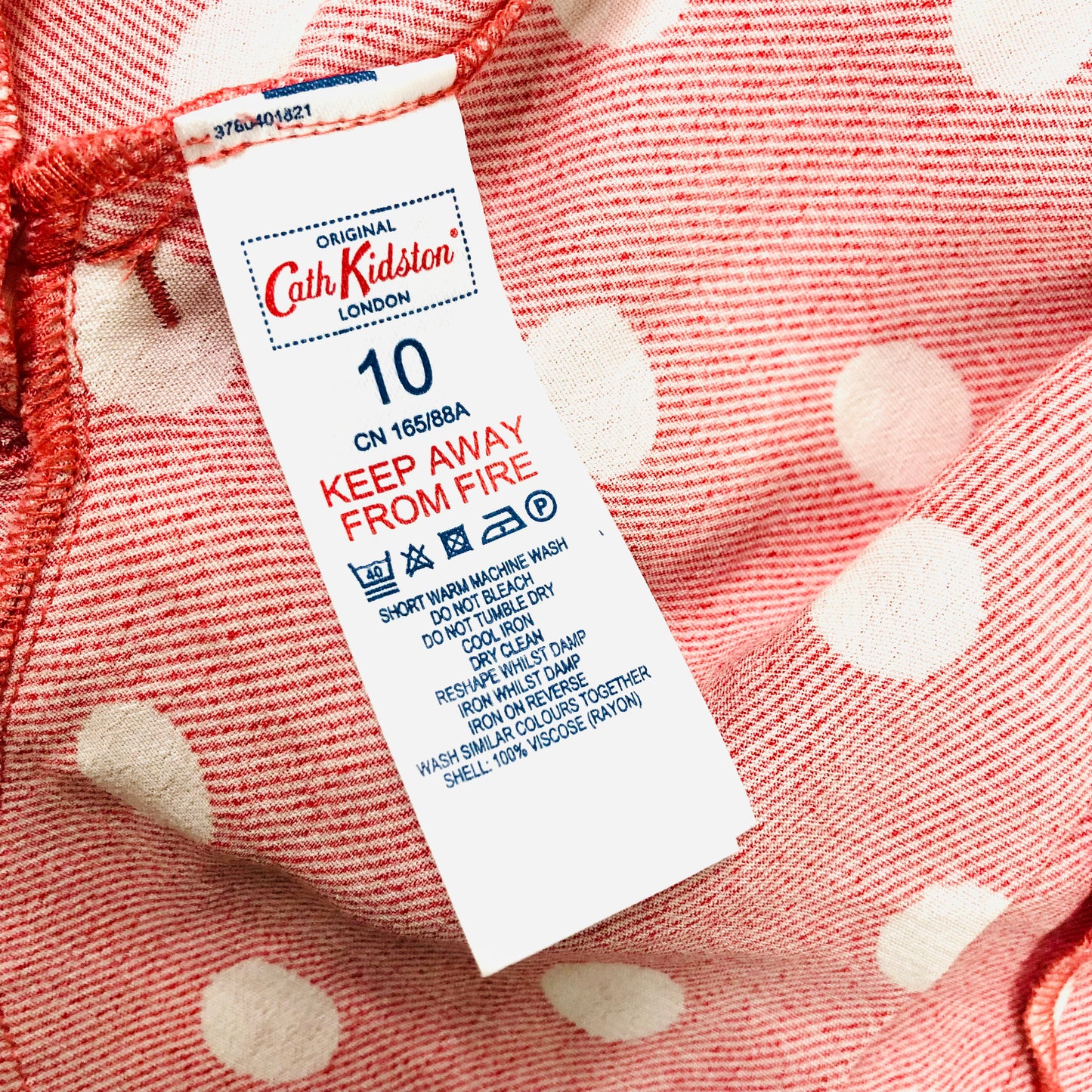 Cath Kidston London Red/pink Dropped Hem Button Spot A-Line Dress Size UK 10 NEW