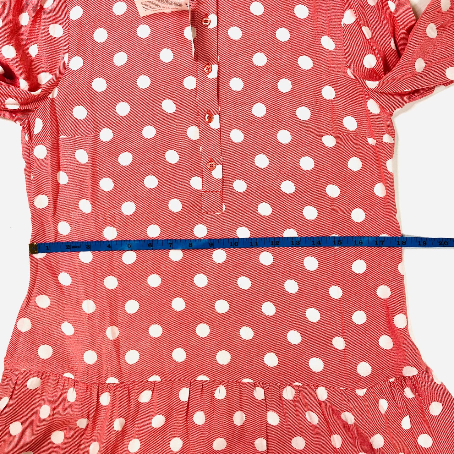 Cath Kidston London Red/pink Dropped Hem Button Spot A-Line Dress Size UK 10 NEW