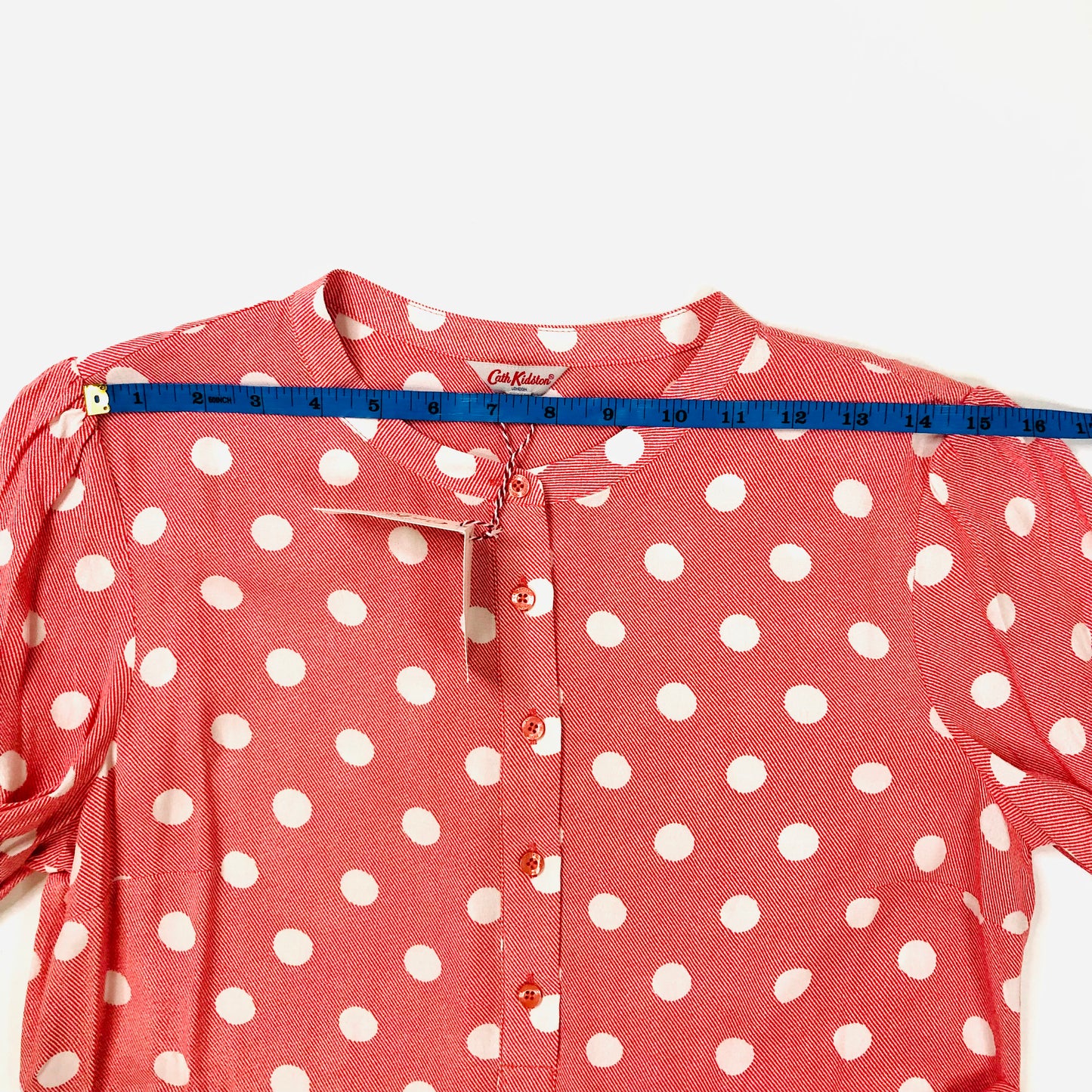 Cath Kidston London Red/pink Dropped Hem Button Spot A-Line Dress Size UK 10 NEW