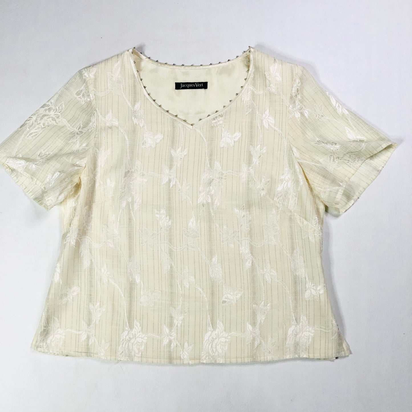 Jacques Vert Cream Blouse – Size 14 – Elegant Occasion Wear Top Short Sleeve