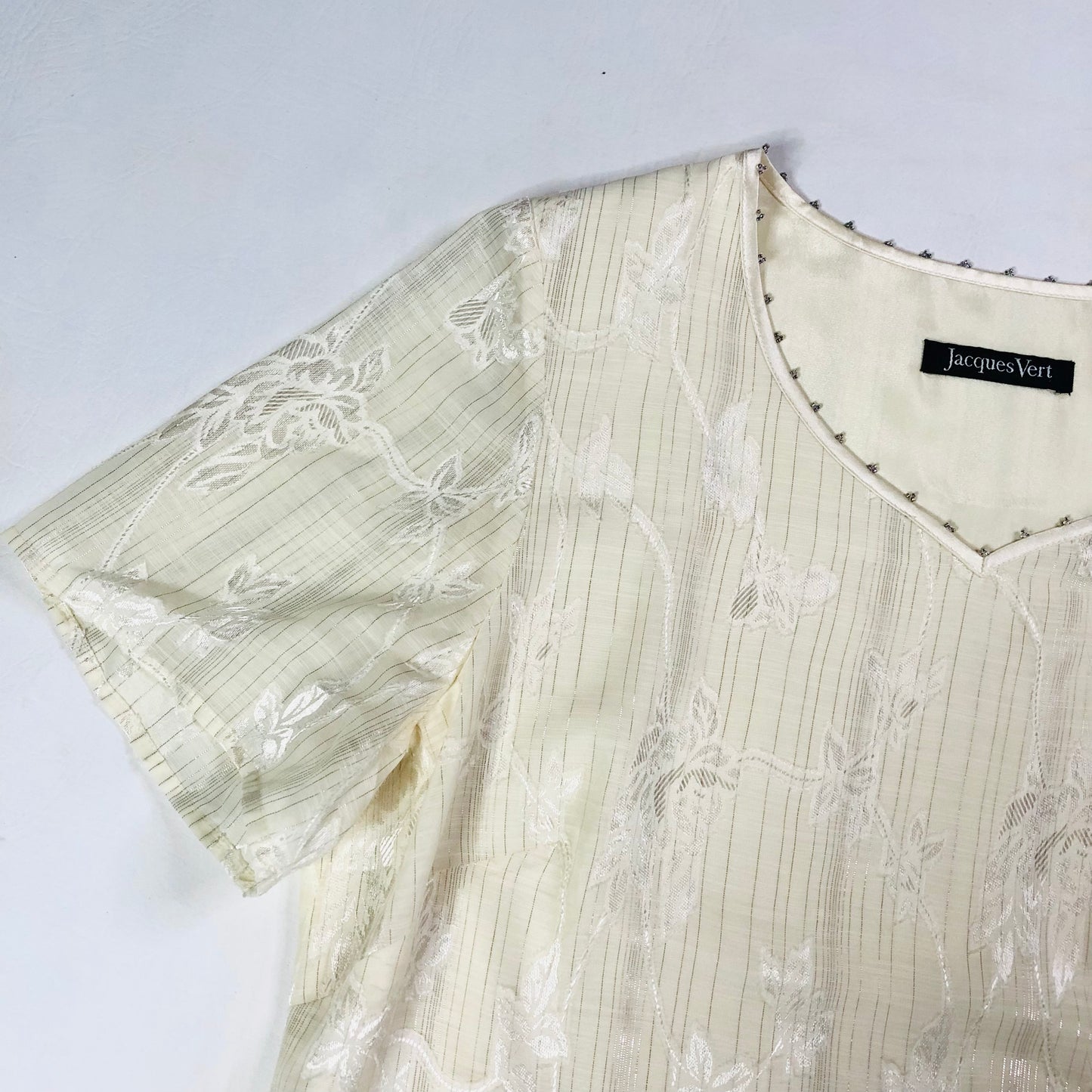 Jacques Vert Cream Blouse – Size 14 – Elegant Occasion Wear Top Short Sleeve
