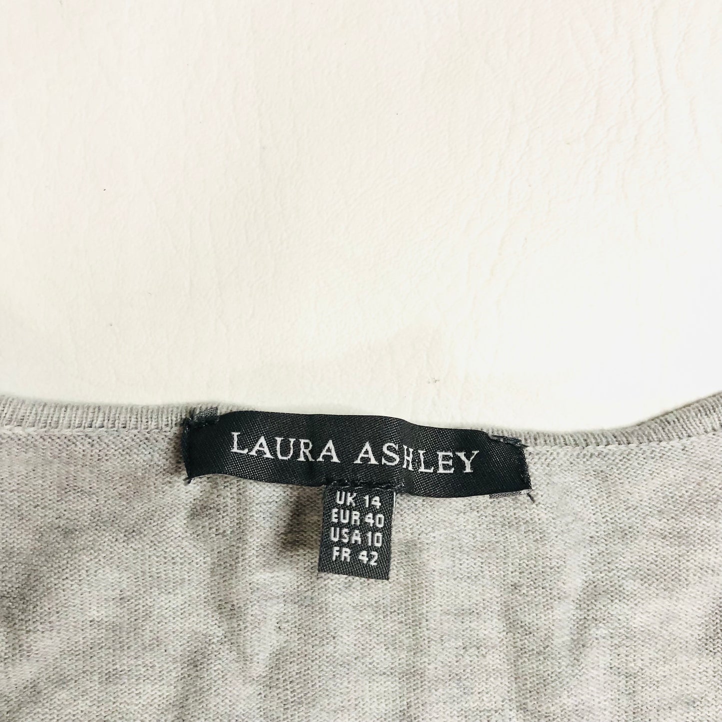 Laura Ashley Light Grey 100% Cotton Lightweight Open Cardigan Lace Trim Size 14