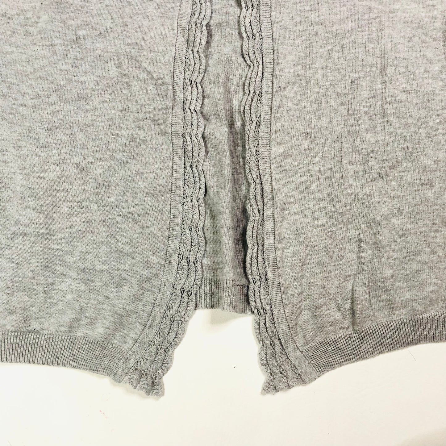 Laura Ashley Light Grey 100% Cotton Lightweight Open Cardigan Lace Trim Size 14