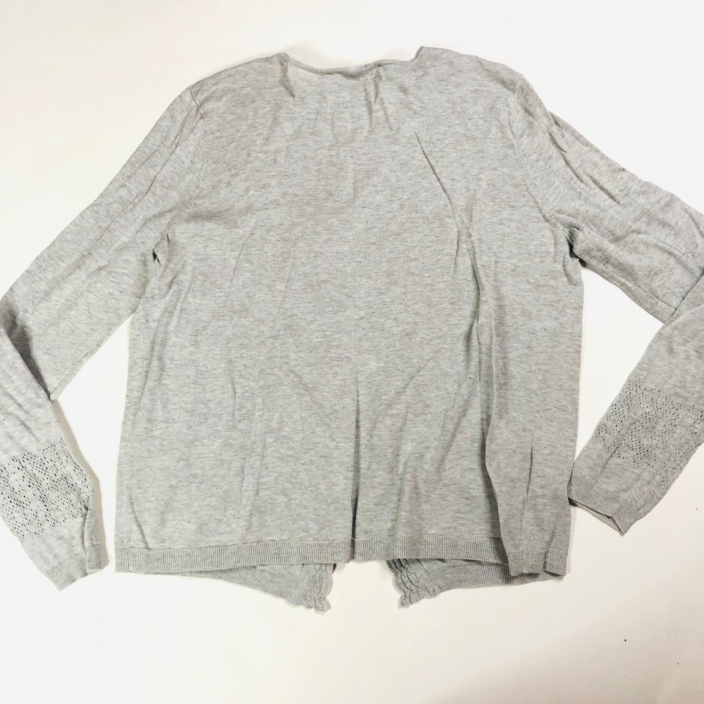 Laura Ashley Light Grey 100% Cotton Lightweight Open Cardigan Lace Trim Size 14