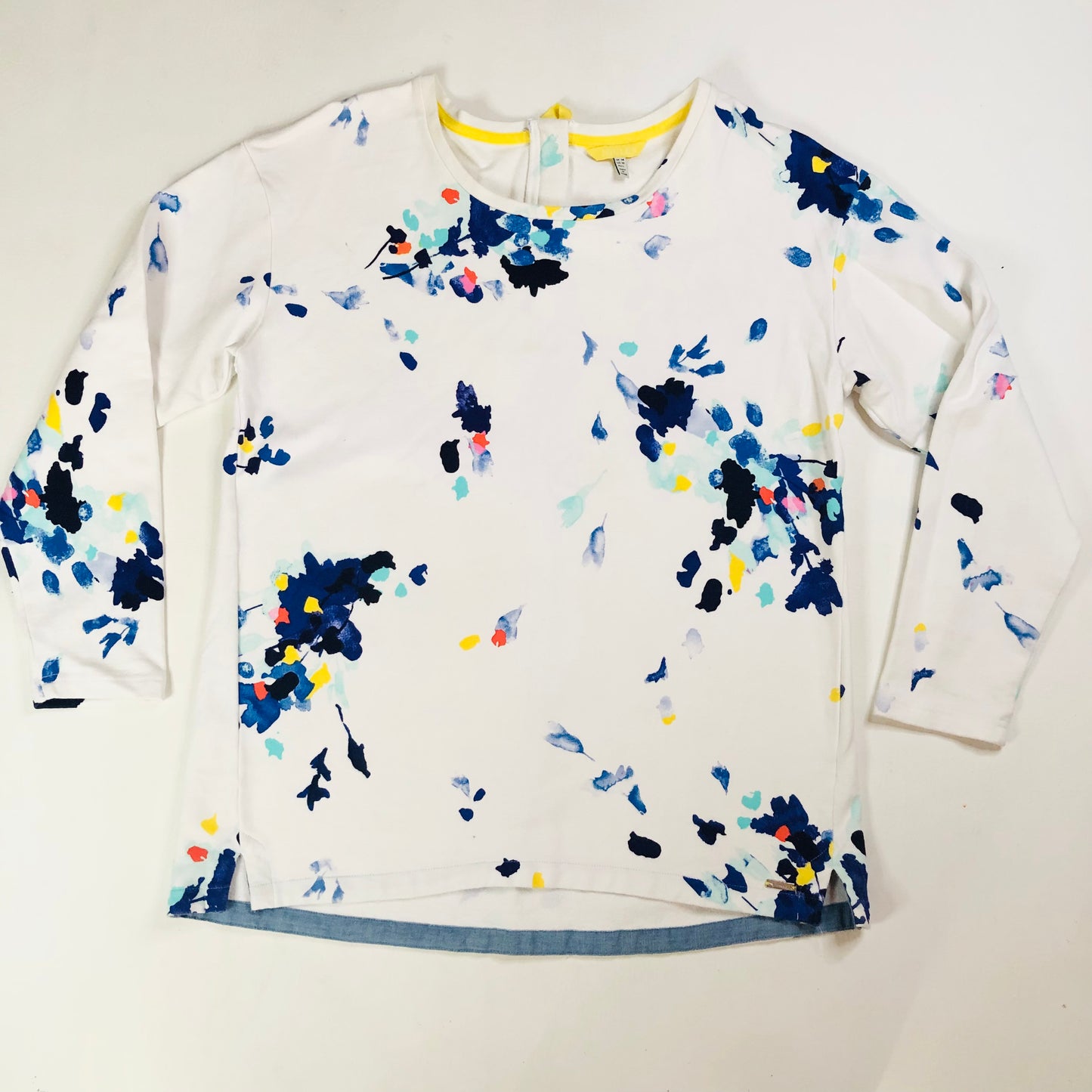 Joules Clemence Cotton White Casual Sweatshirt With Blue Floral Bloom Size 14