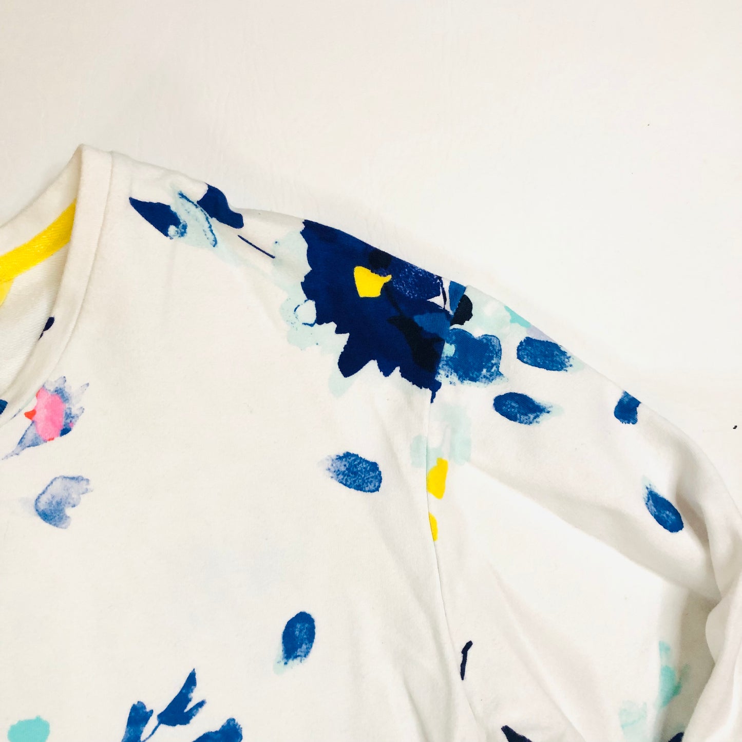 Joules Clemence Cotton White Casual Sweatshirt With Blue Floral Bloom Size 14