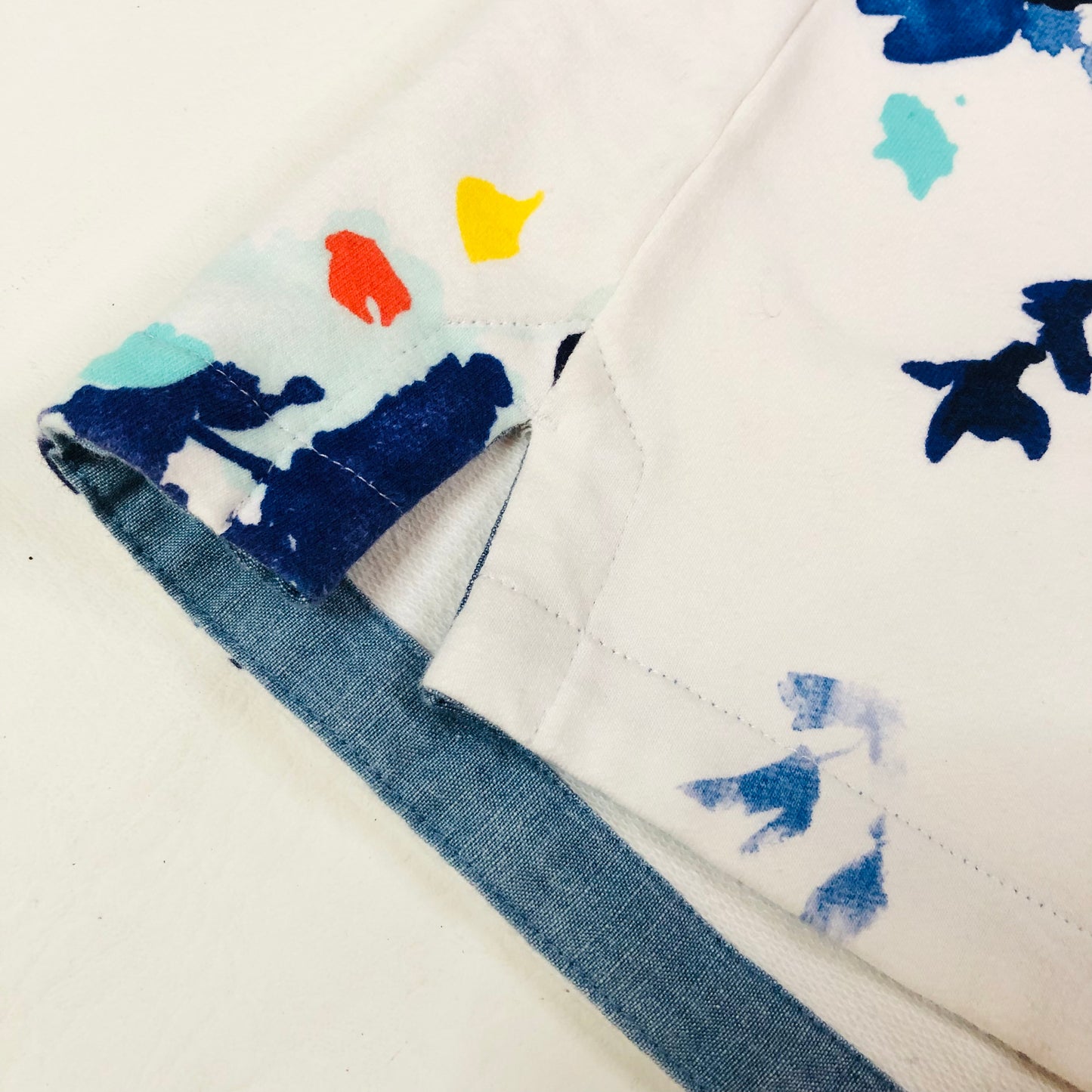 Joules Clemence Cotton White Casual Sweatshirt With Blue Floral Bloom Size 14