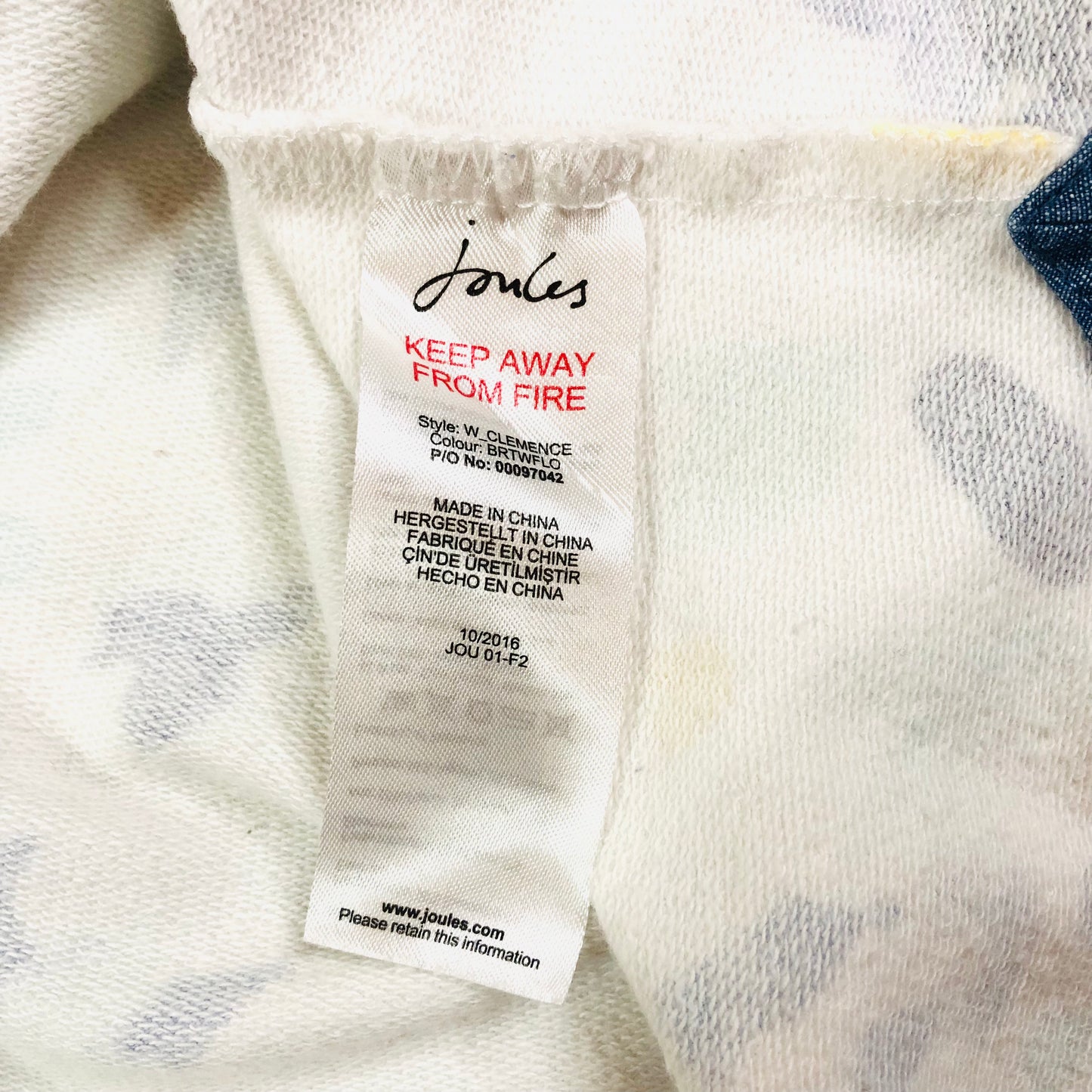 Joules Clemence Cotton White Casual Sweatshirt With Blue Floral Bloom Size 14