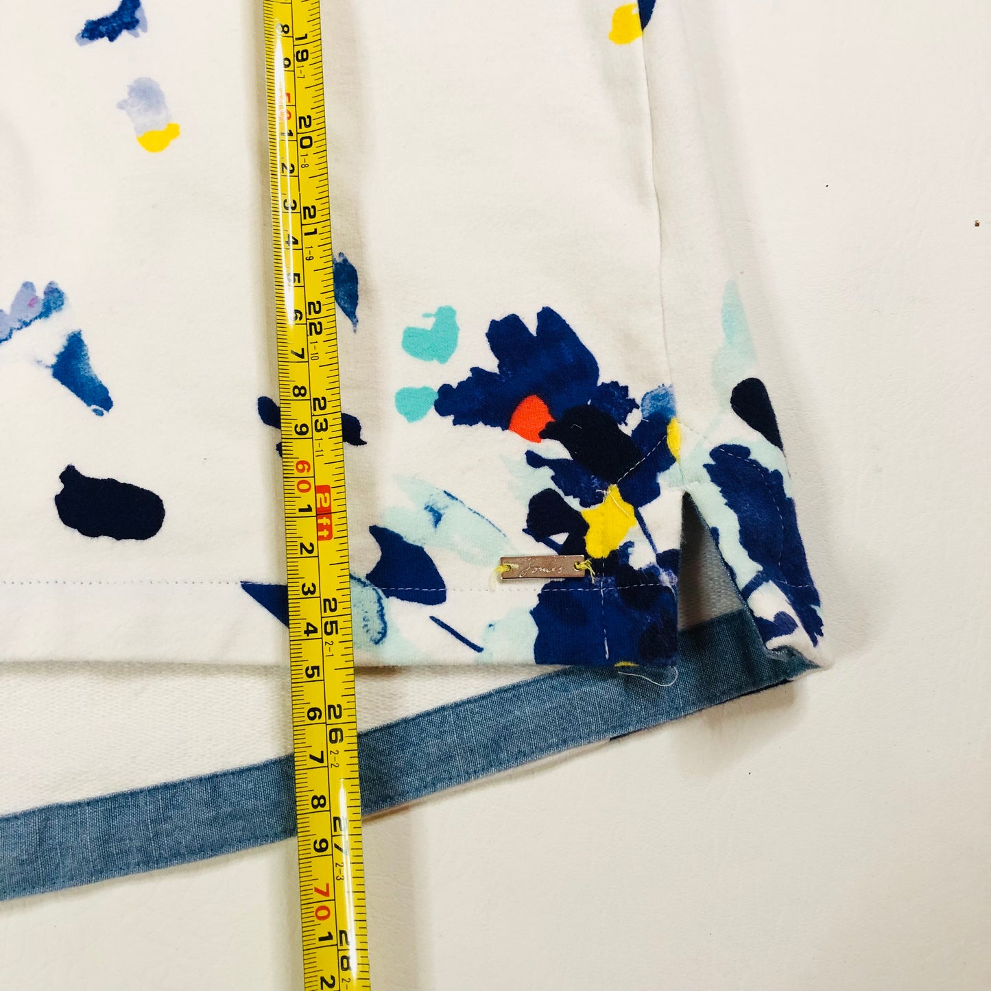 Joules Clemence Cotton White Casual Sweatshirt With Blue Floral Bloom Size 14