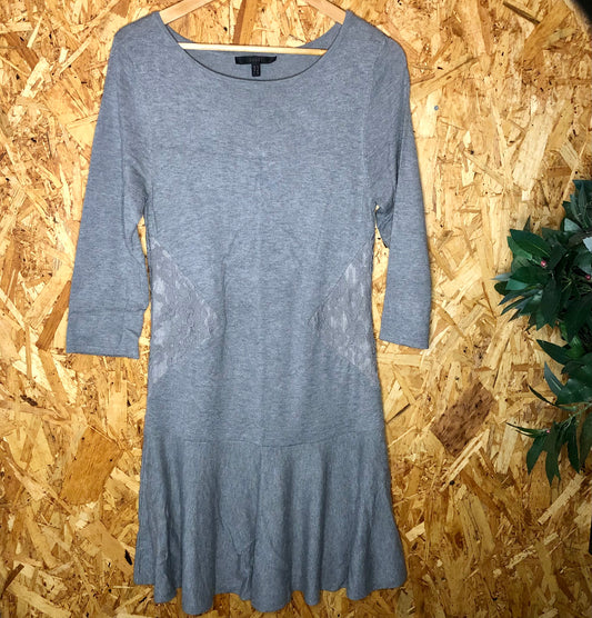 Coast Grey Melange Drop Waist Dress W/ Lace Detail 3/4 Sleeve Flared Hem Size 12