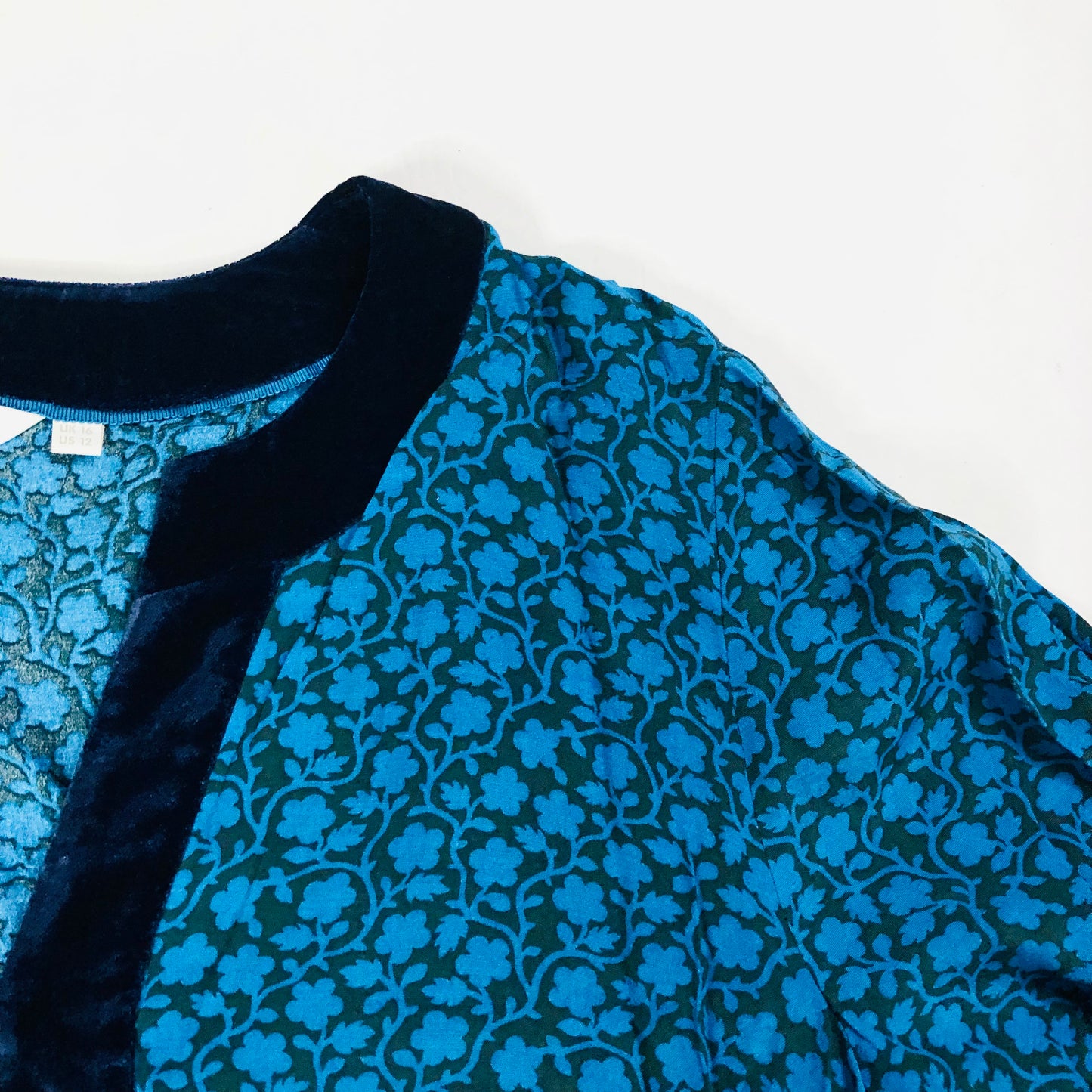 Boden Teal & Black Annabelle Velvet Trim Top 3/4 Sleeves Size UK 16
