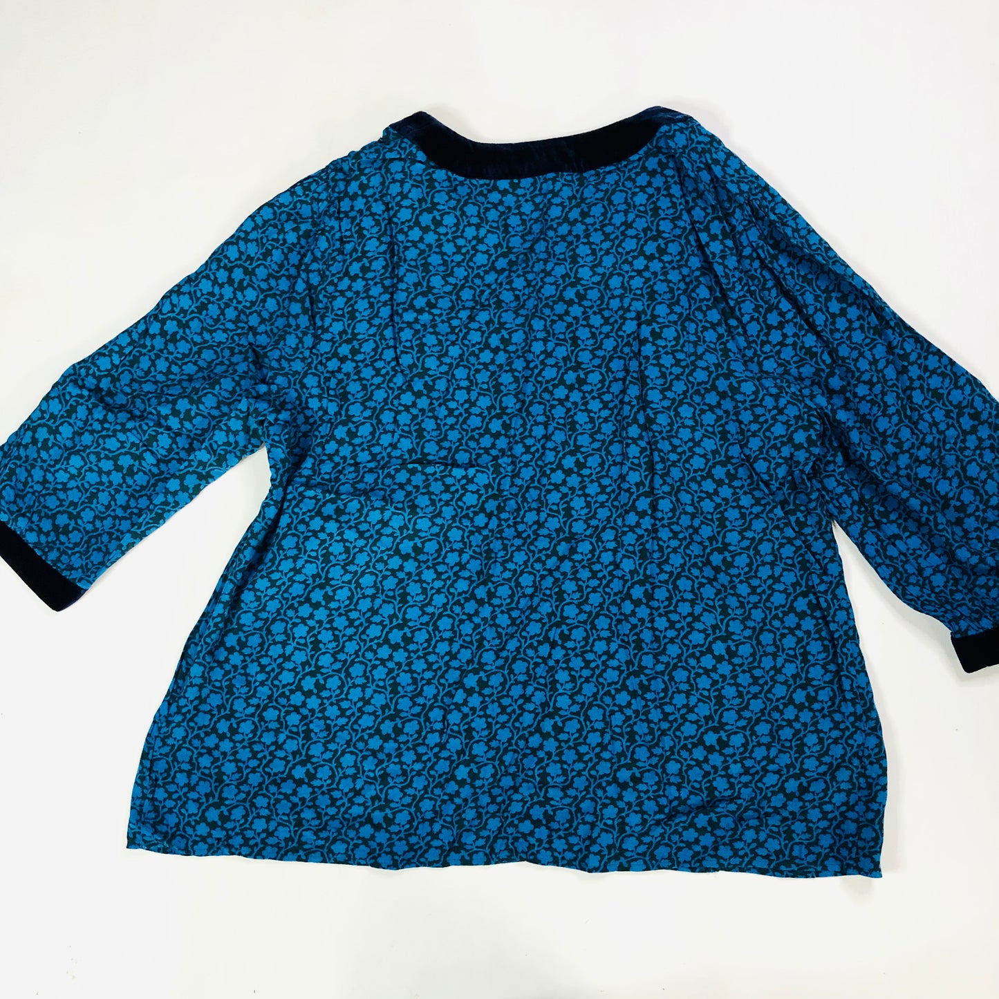 Boden Teal & Black Annabelle Velvet Trim Top 3/4 Sleeves Size UK 16