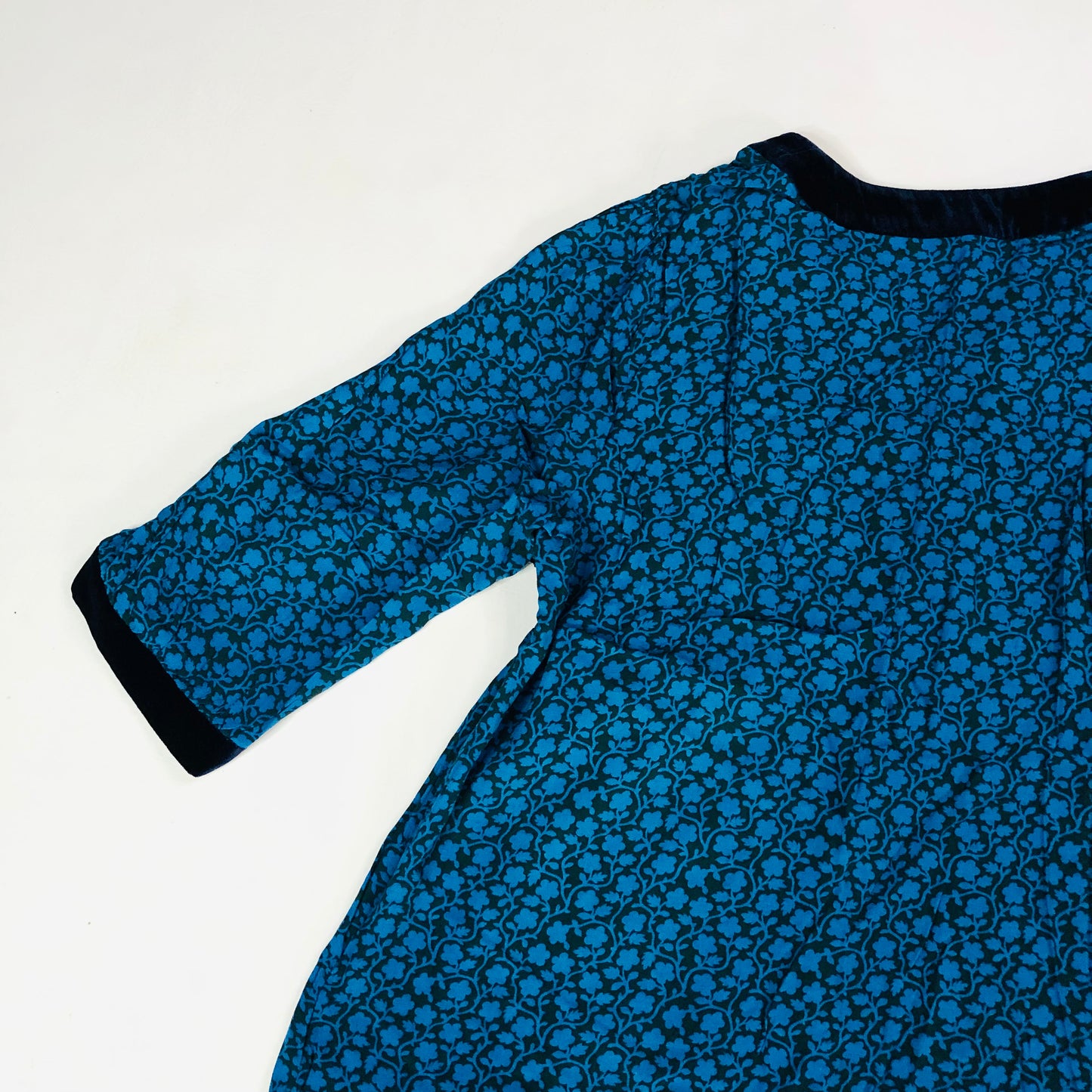Boden Teal & Black Annabelle Velvet Trim Top 3/4 Sleeves Size UK 16