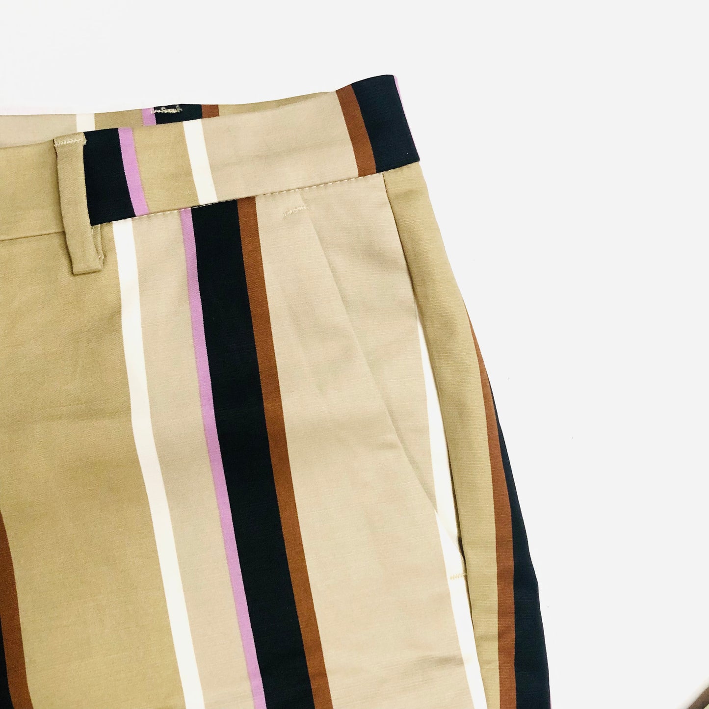 Marks and Spencer Mia Slim Beige Striped 7/8th Cropped Trousers Size 16 Short
