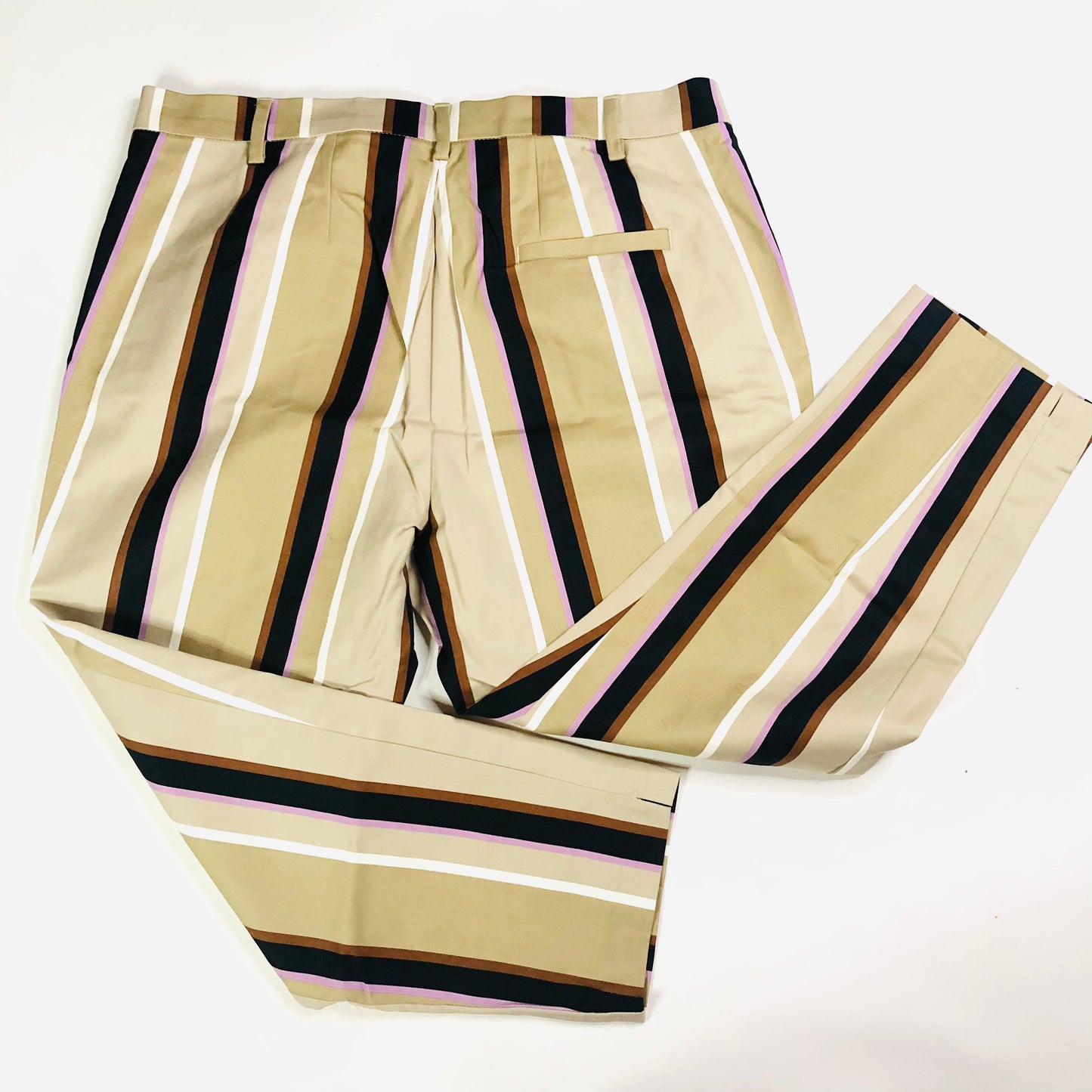 Marks and Spencer Mia Slim Beige Striped 7/8th Cropped Trousers Size 16 Short