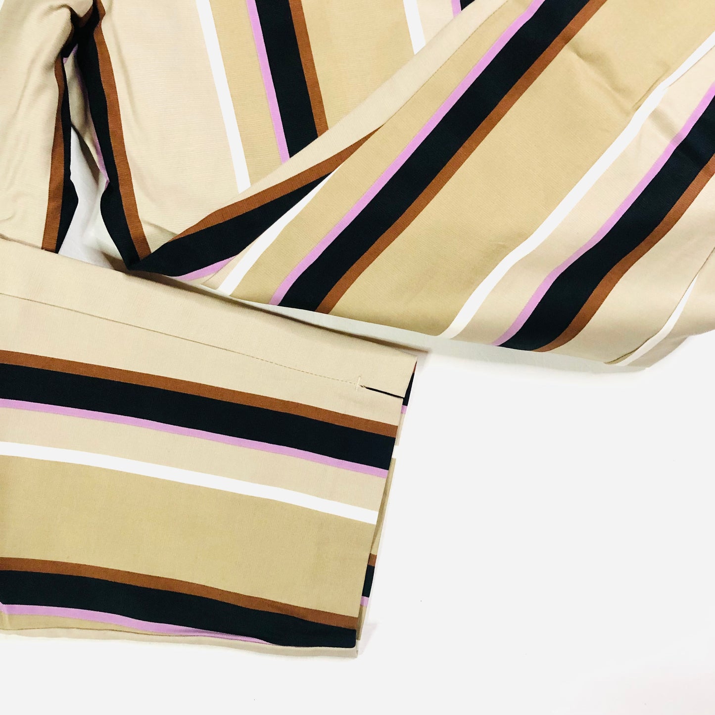 Marks and Spencer Mia Slim Beige Striped 7/8th Cropped Trousers Size 16 Short