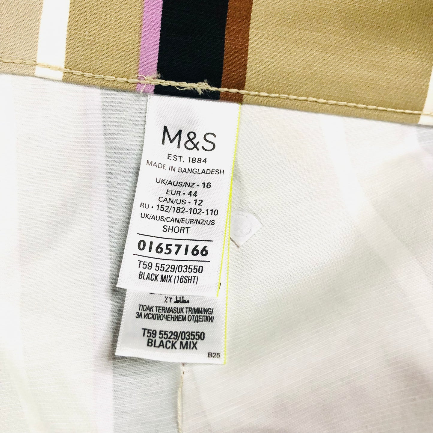 Marks and Spencer Mia Slim Beige Striped 7/8th Cropped Trousers Size 16 Short