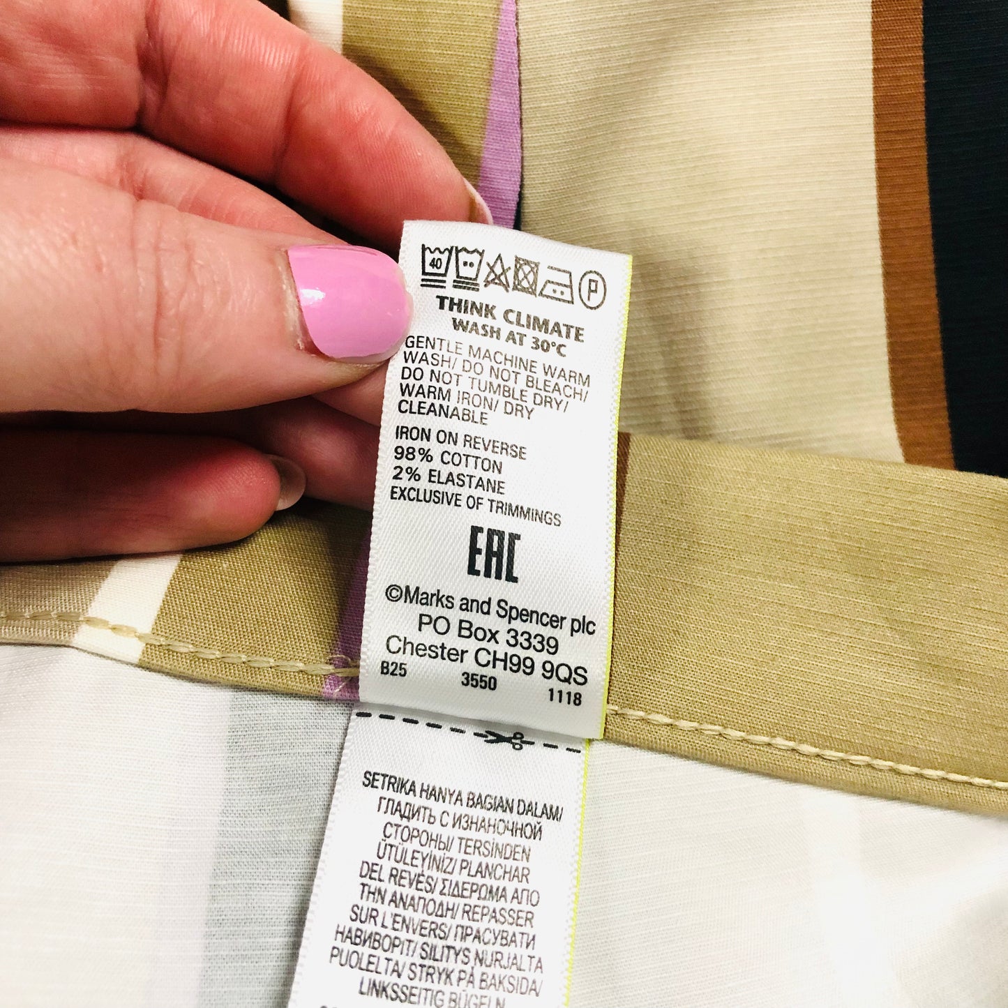 Marks and Spencer Mia Slim Beige Striped 7/8th Cropped Trousers Size 16 Short
