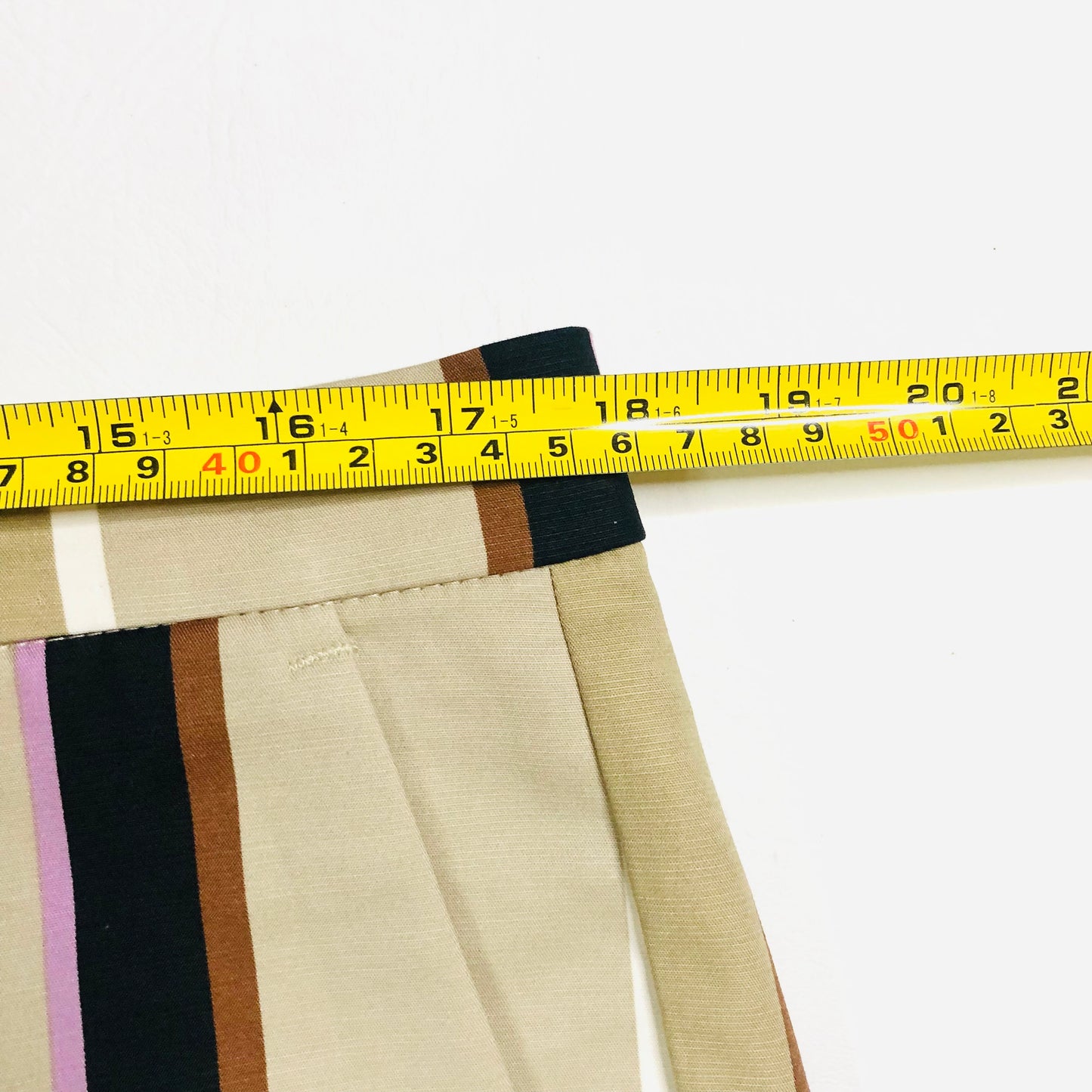 Marks and Spencer Mia Slim Beige Striped 7/8th Cropped Trousers Size 16 Short