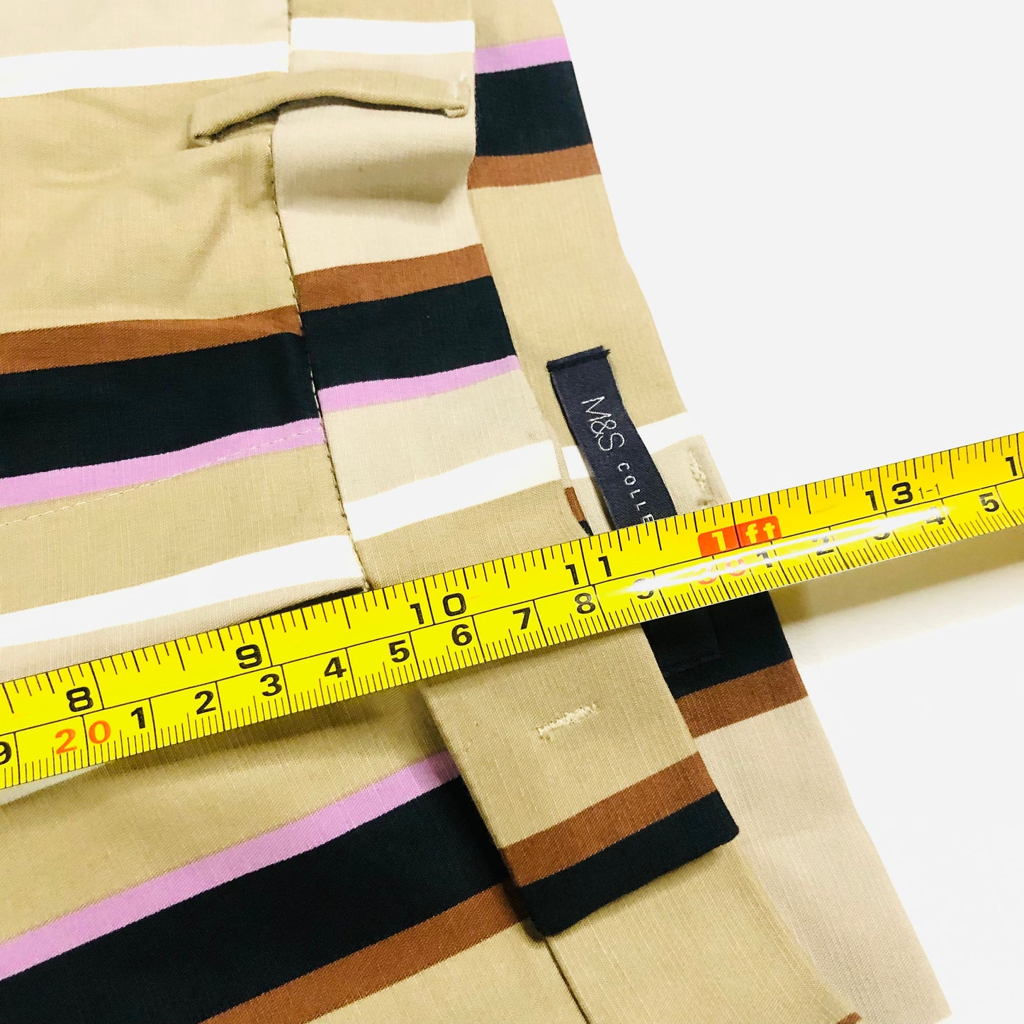Marks and Spencer Mia Slim Beige Striped 7/8th Cropped Trousers Size 16 Short