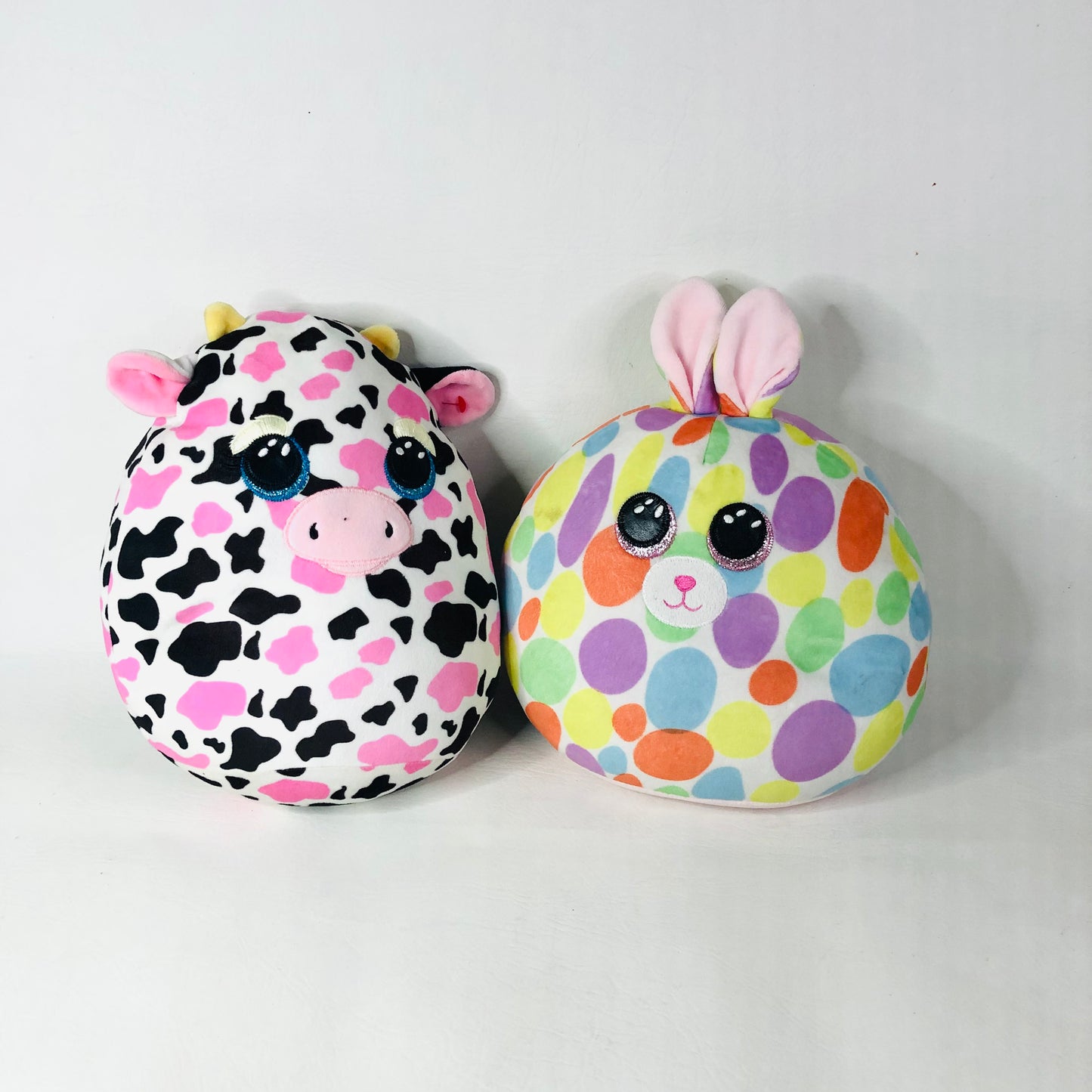 2x Ty Beanie Squish-a-Boo Milkshake The Cow & Bloomy the Pastel Easter Bunny Soft Toy Pillows
