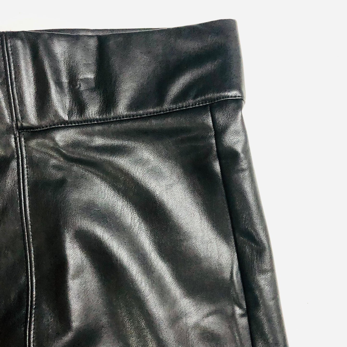 M&S Collection Black Faux Leather High Waisted Leggings Trousers Size 24 Long