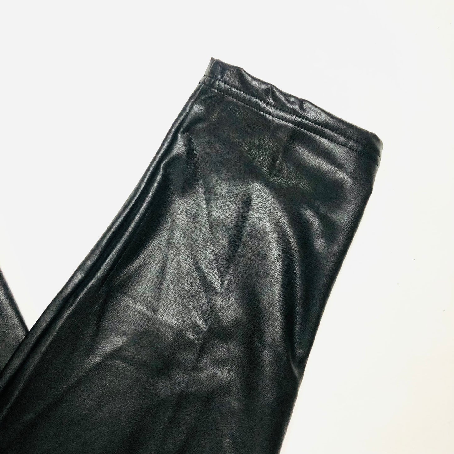 M&S Collection Black Faux Leather High Waisted Leggings Trousers Size 24 Long