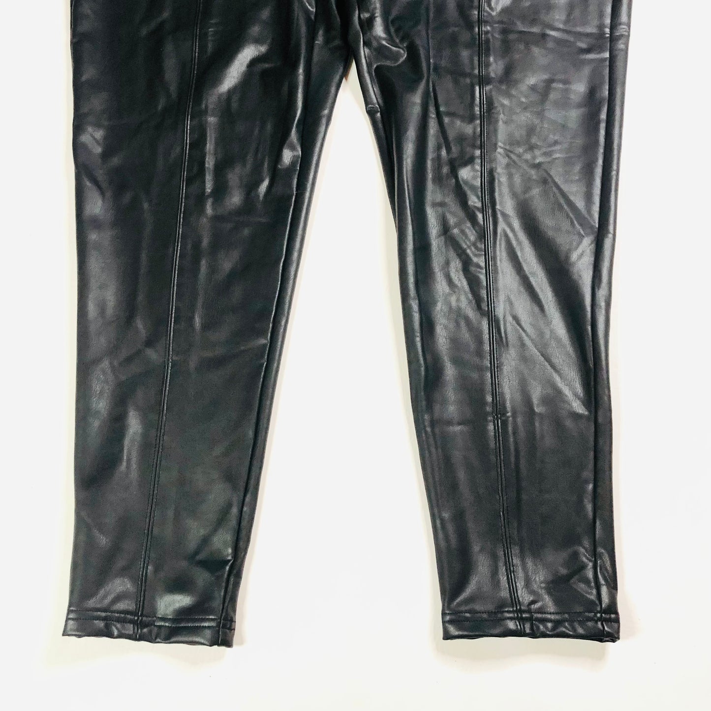 M&S Collection Black Faux Leather High Waisted Leggings Trousers Size 24 Long