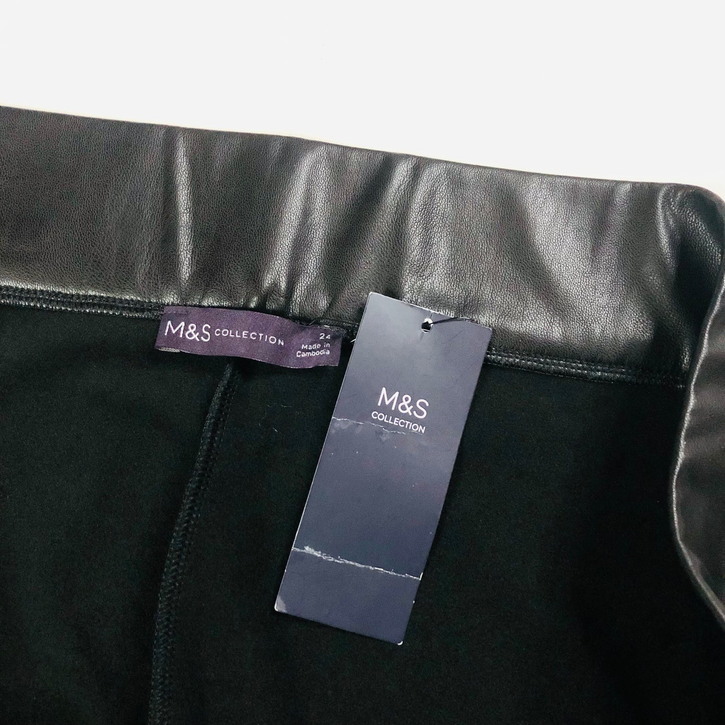 M&S Collection Black Faux Leather High Waisted Leggings Trousers Size 24 Long