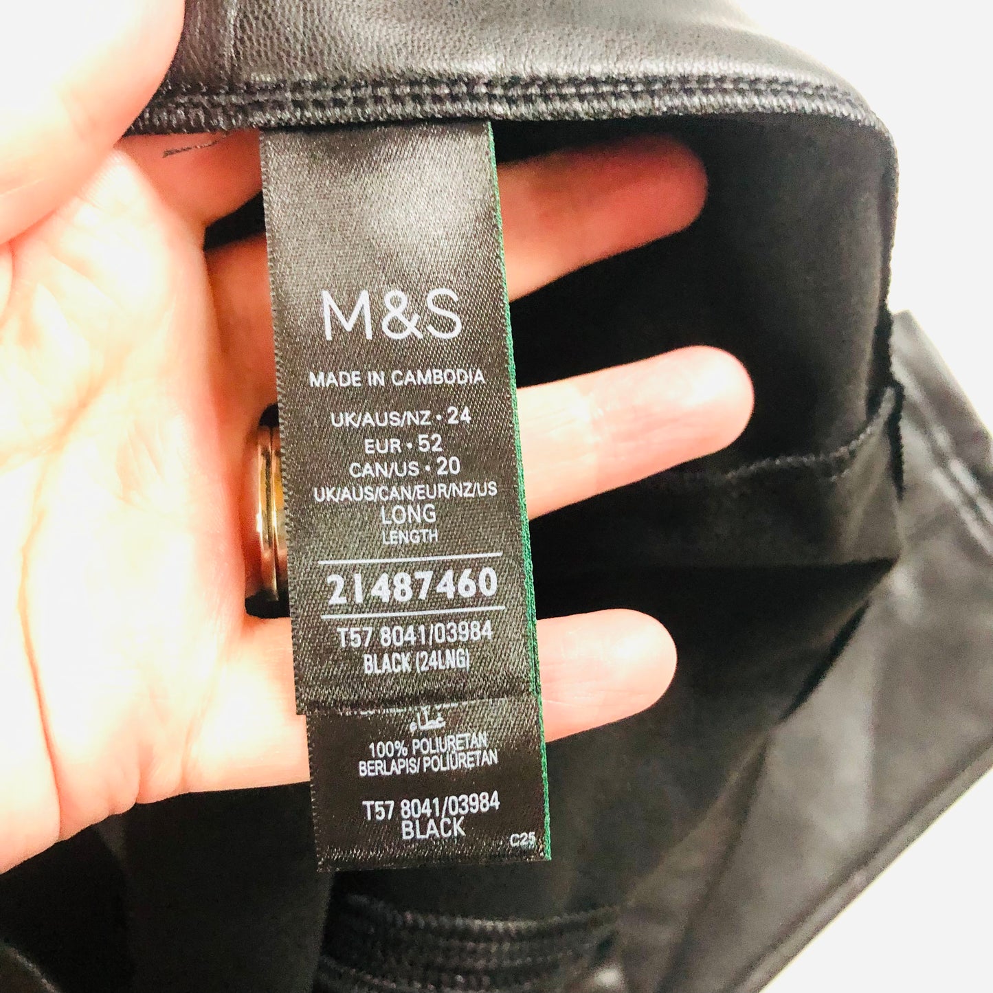 M&S Collection Black Faux Leather High Waisted Leggings Trousers Size 24 Long