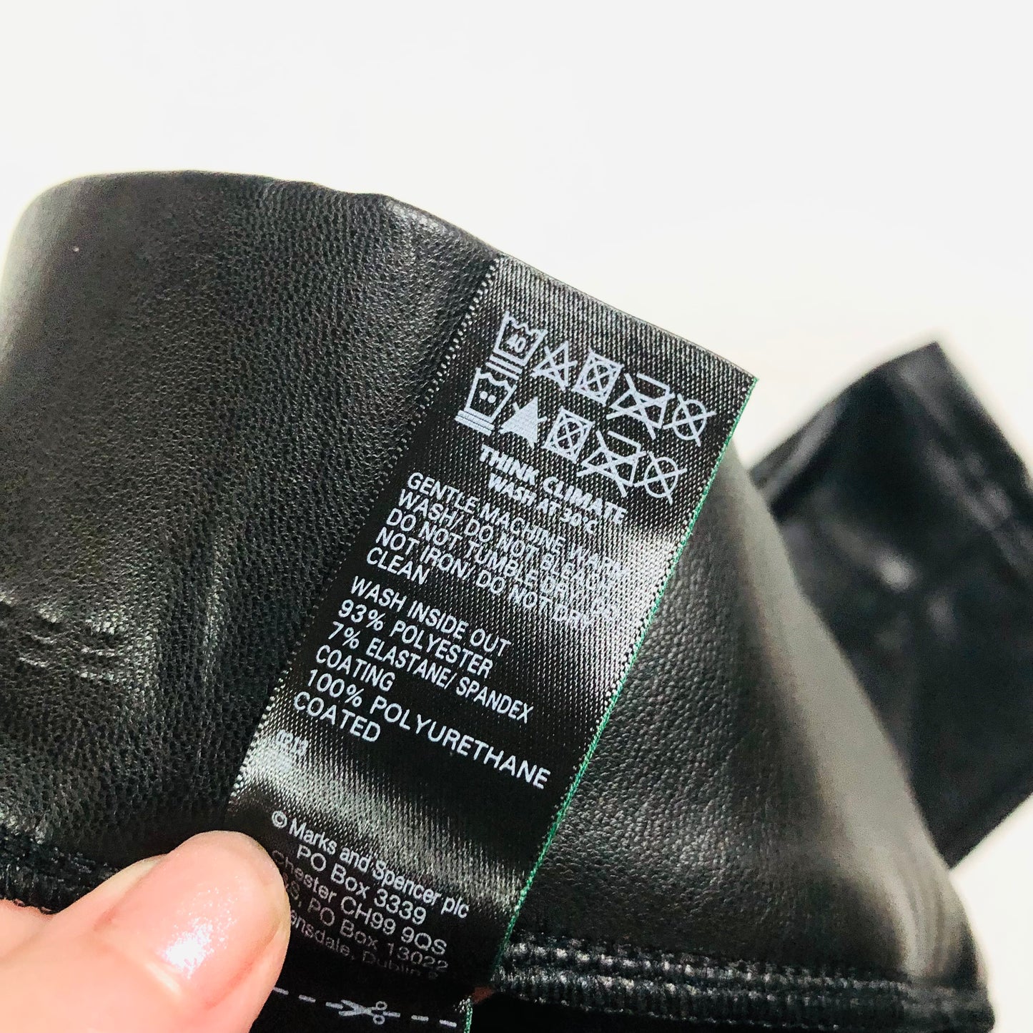 M&S Collection Black Faux Leather High Waisted Leggings Trousers Size 24 Long
