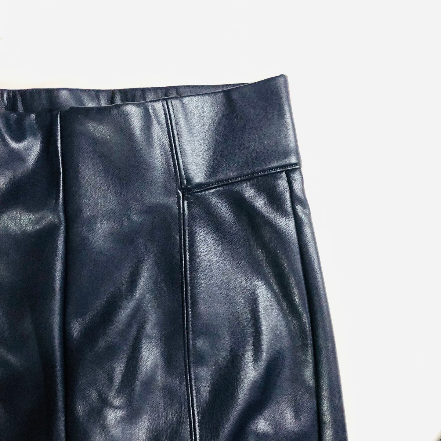 M&S Collection Navy Faux Leather High Waisted Leggings Trousers Size 6 Long NEW