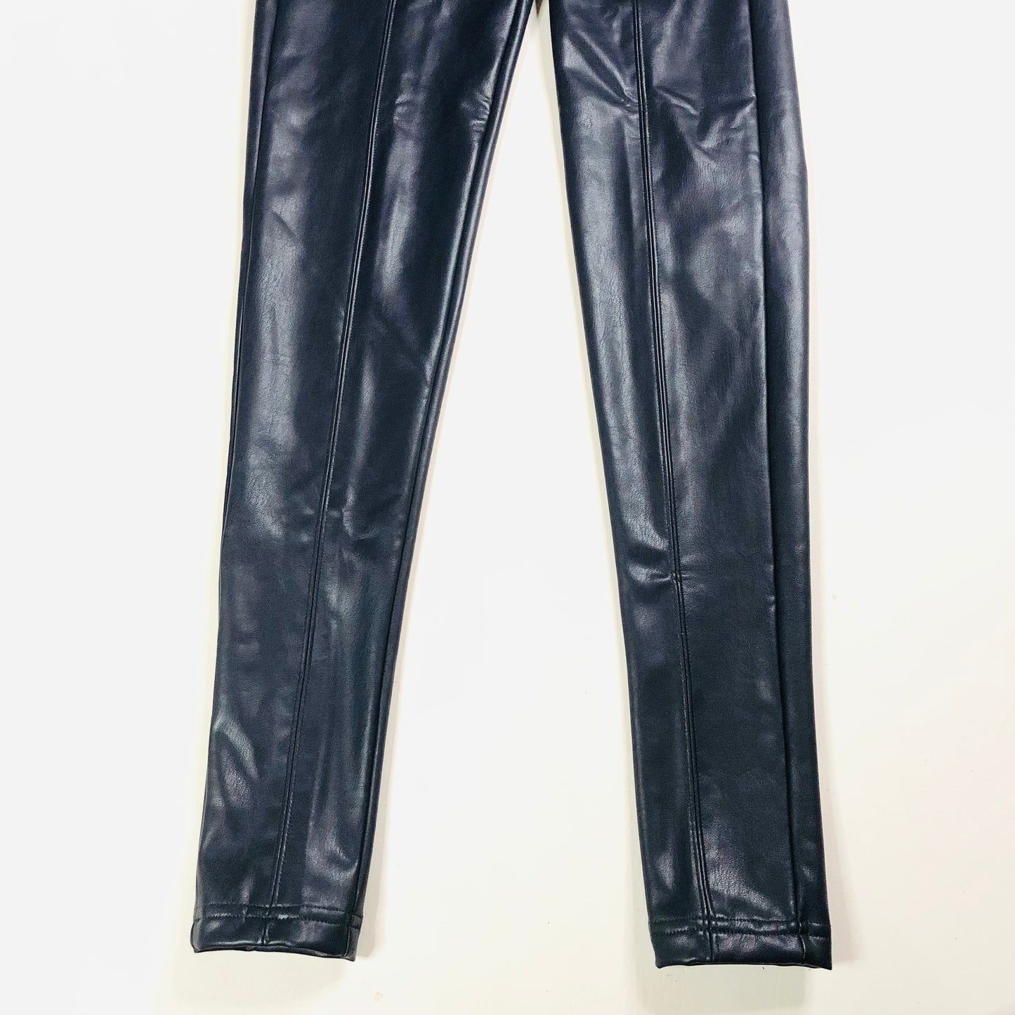 M&S Collection Navy Faux Leather High Waisted Leggings Trousers Size 6 Long NEW