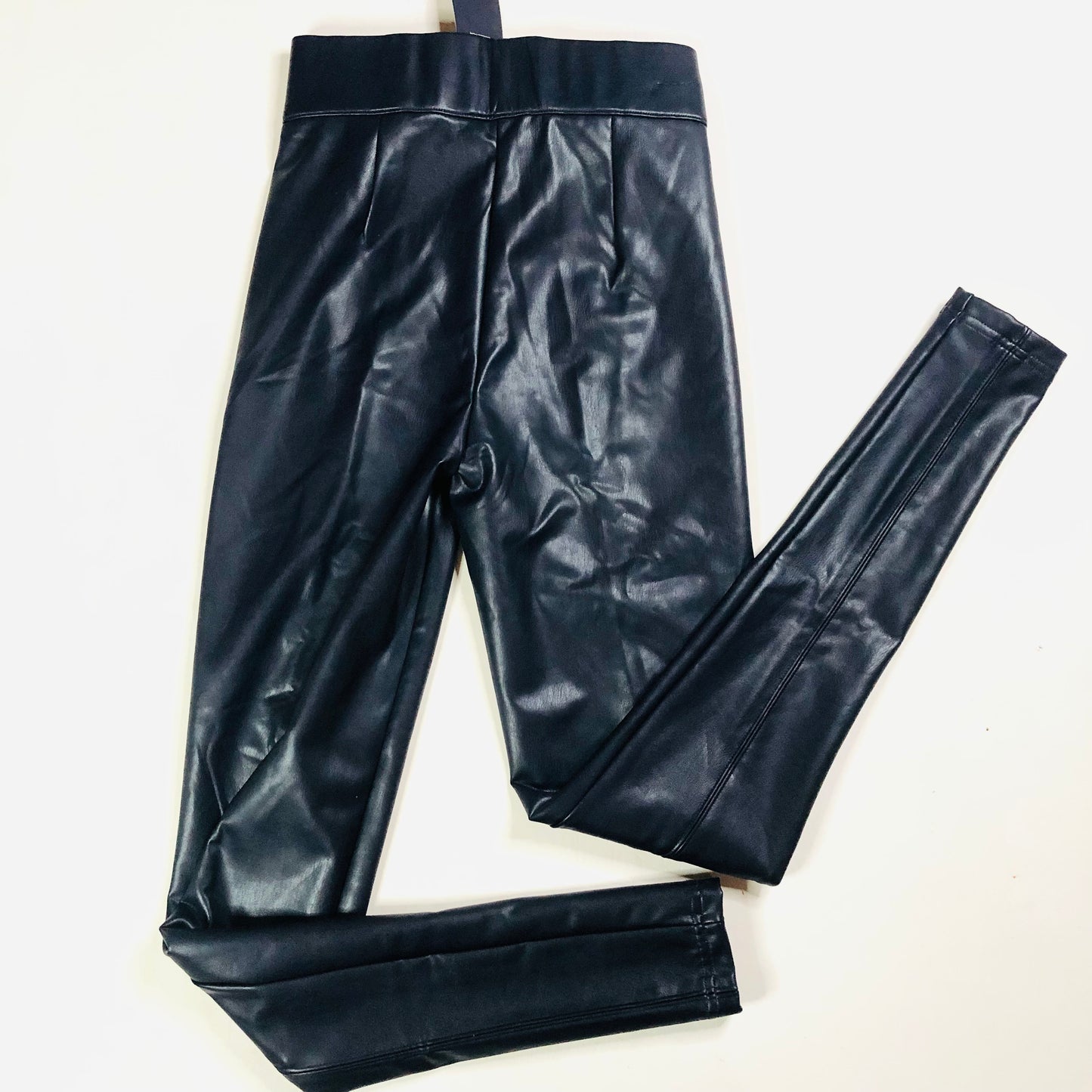 M&S Collection Navy Faux Leather High Waisted Leggings Trousers Size 6 Long NEW