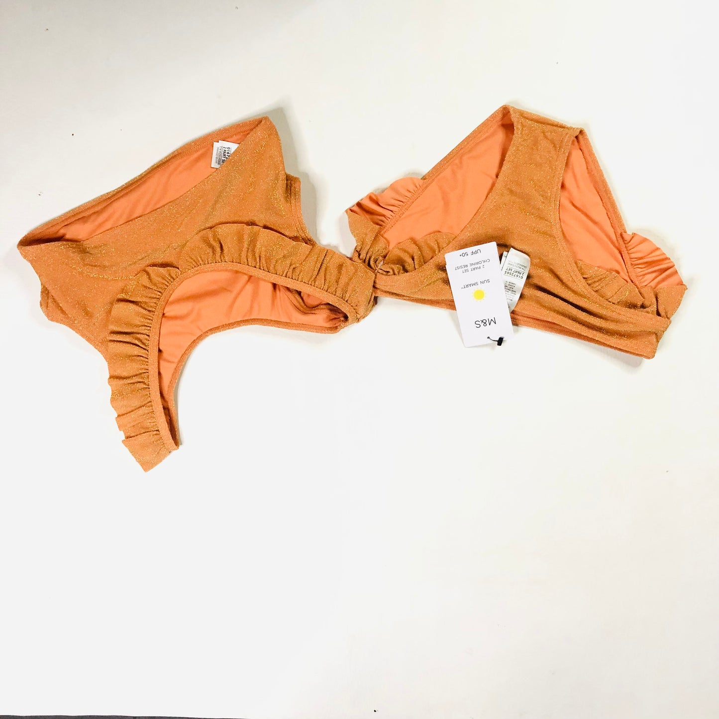 M&S Girls Orange Sparkle Frill Ruffle Bikini Swimwear 2 Piece Age 10-11 Years NEW