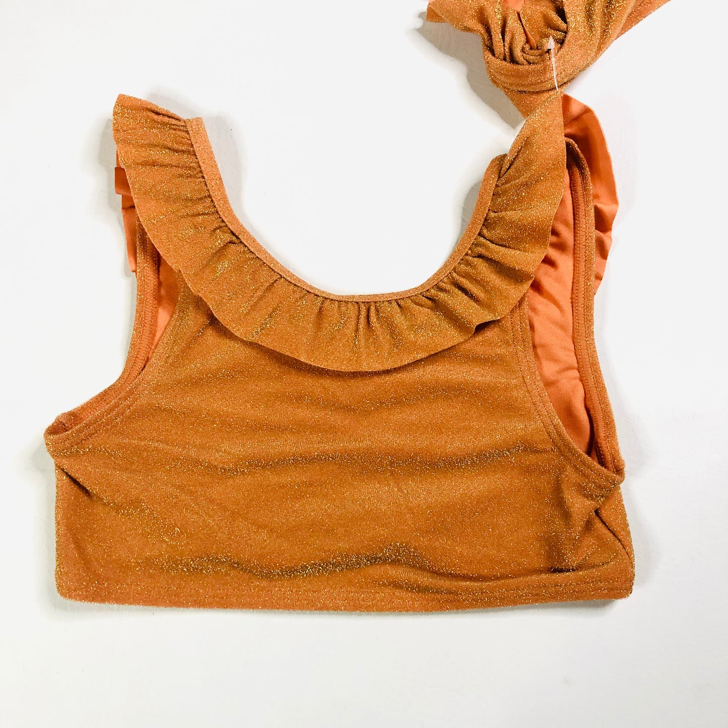 M&S Girls Orange Sparkle Frill Ruffle Bikini Swimwear 2 Piece Age 10-11 Years NEW