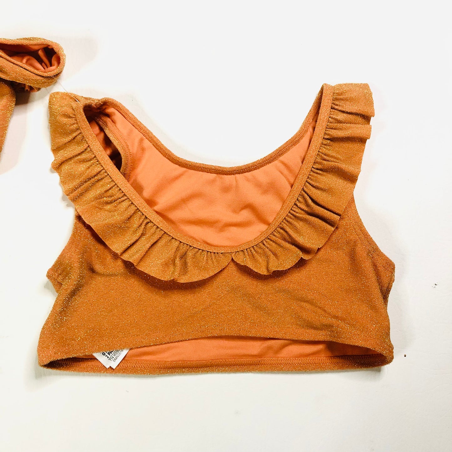 M&S Girls Orange Sparkle Frill Ruffle Bikini Swimwear 2 Piece Age 10-11 Years NEW