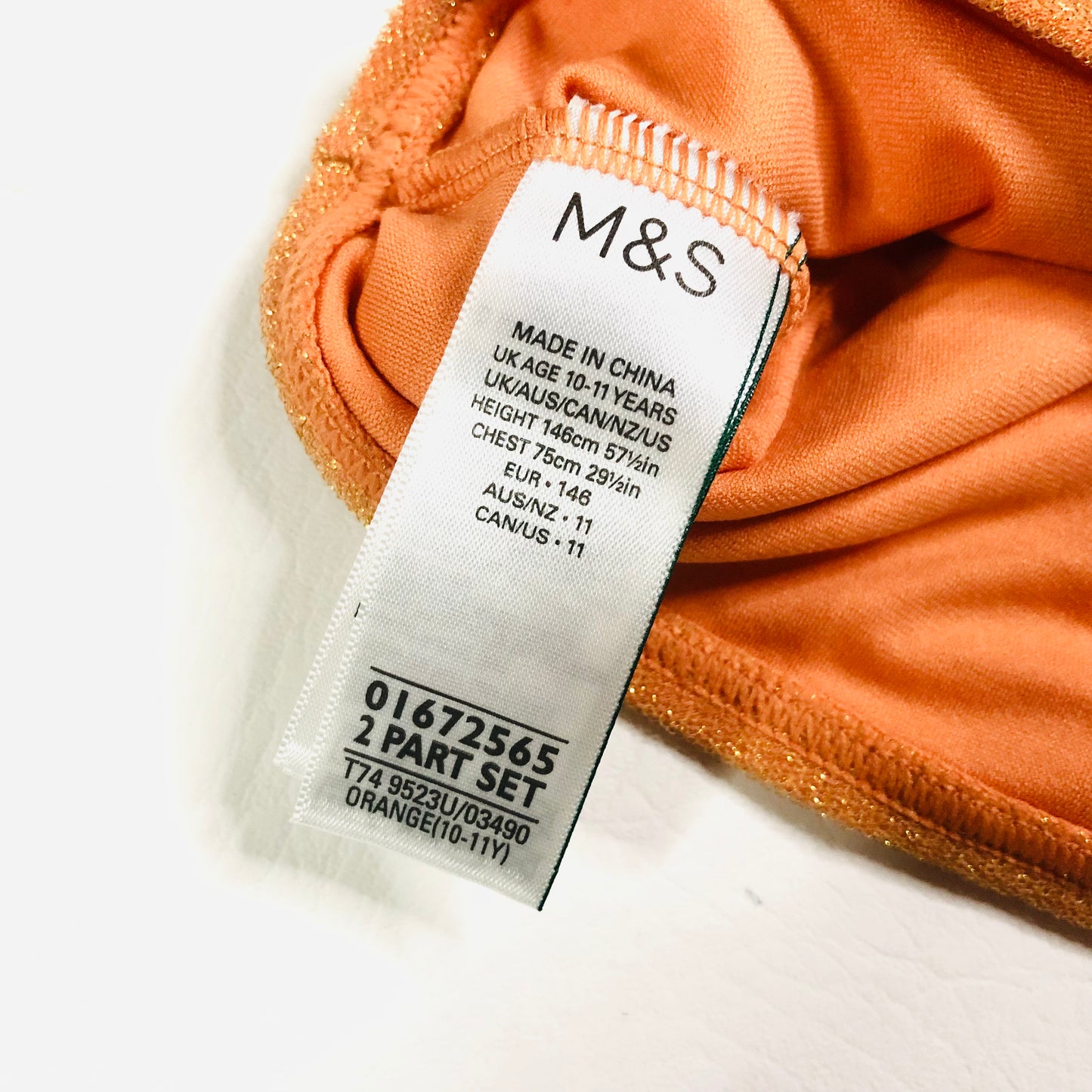 M&S Girls Orange Sparkle Frill Ruffle Bikini Swimwear 2 Piece Age 10-11 Years NEW