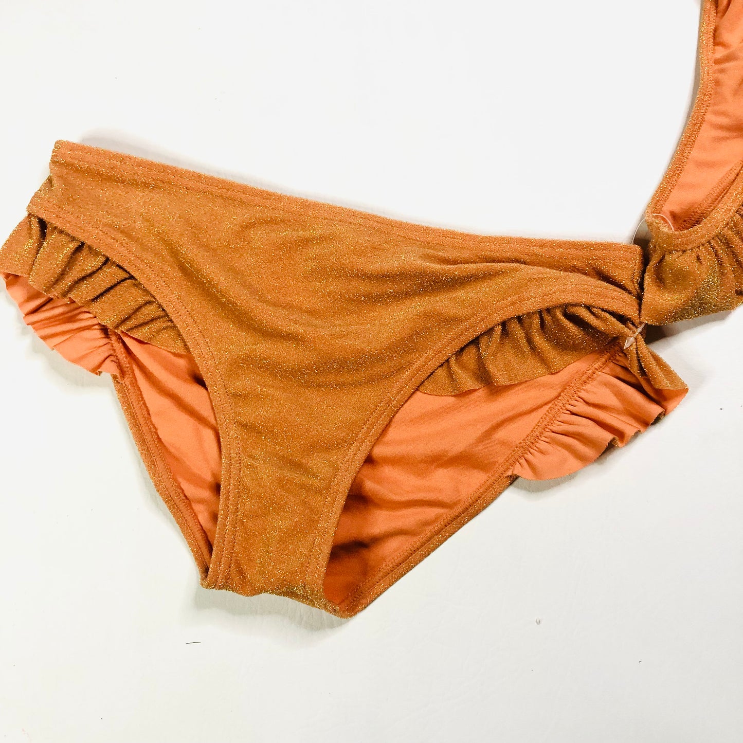 M&S Girls Orange Sparkle Frill Ruffle Bikini Swimwear 2 Piece Age 10-11 Years NEW