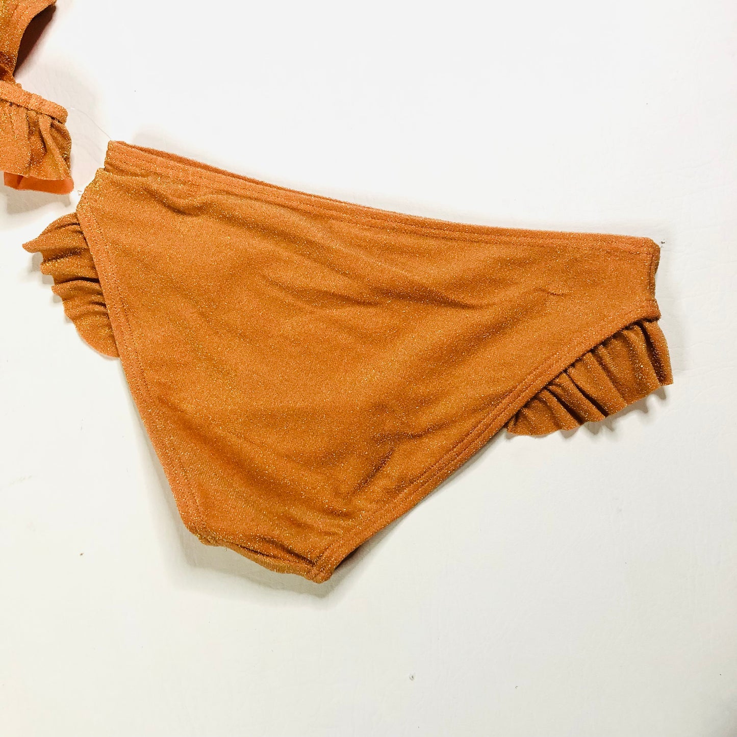 M&S Girls Orange Sparkle Frill Ruffle Bikini Swimwear 2 Piece Age 10-11 Years NEW