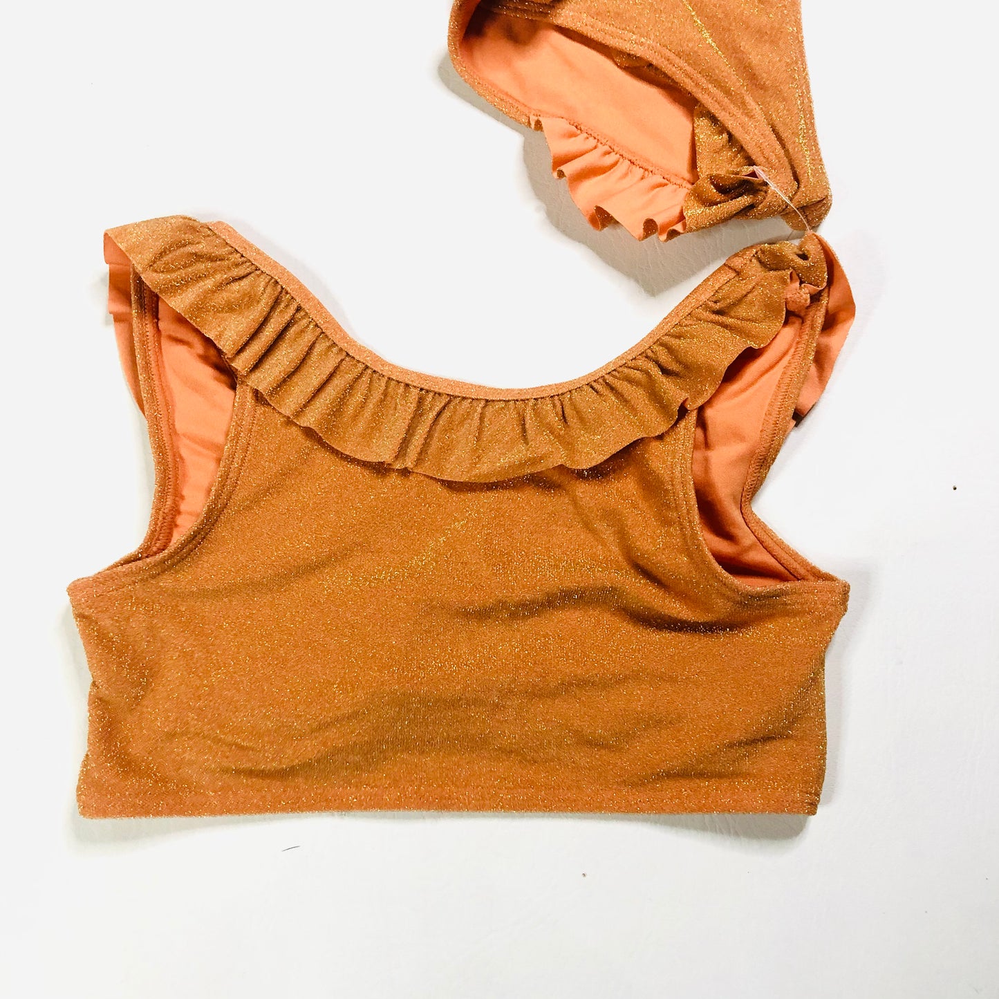 M&S Girls Orange Sparkle Frill Ruffle Bikini Swimwear 2 Piece Age 11-12 Years NEW