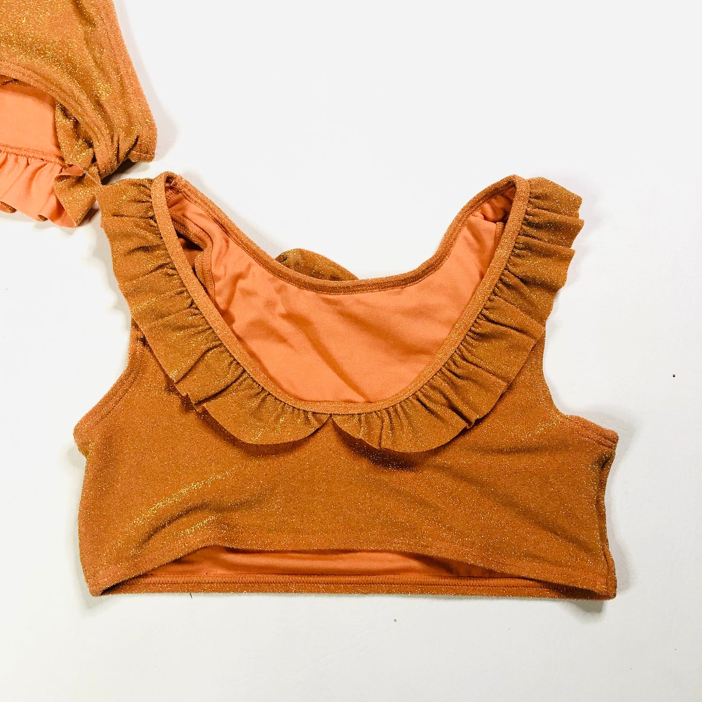 M&S Girls Orange Sparkle Frill Ruffle Bikini Swimwear 2 Piece Age 11-12 Years NEW