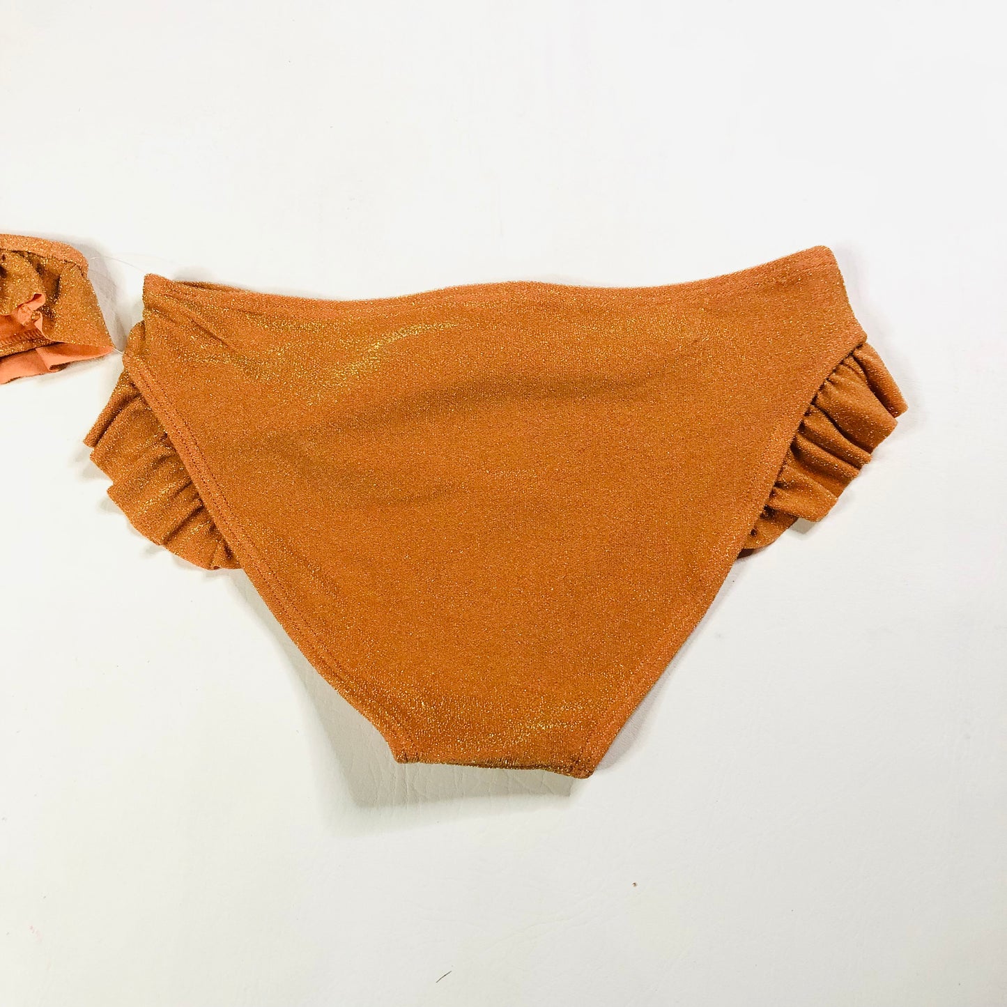 M&S Girls Orange Sparkle Frill Ruffle Bikini Swimwear 2 Piece Age 11-12 Years NEW