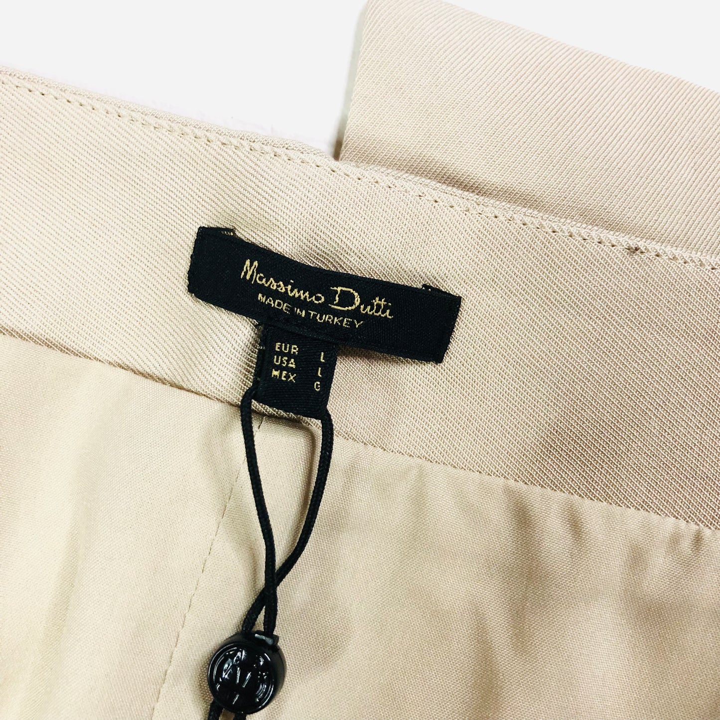 Massimo Dutti Beige Cream Micro Twill Split Midi Skirt Size Large NEW
